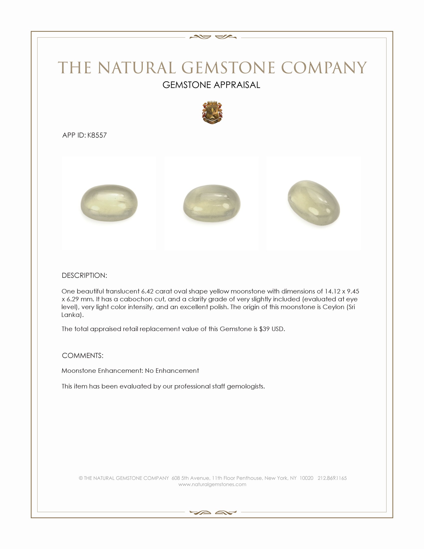 6.42 Ct. Cabochon Moonstone from Ceylon (Sri Lanka)