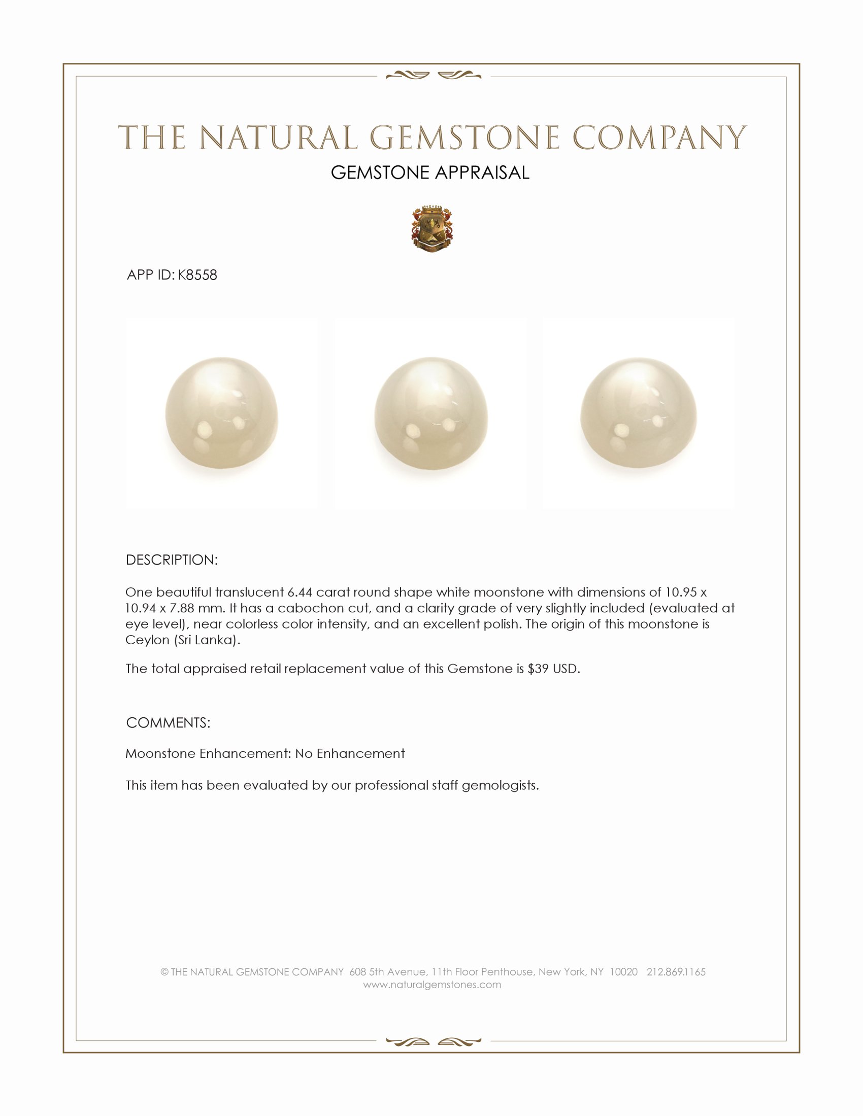 6.44 Ct. Cabochon Moonstone from Ceylon (Sri Lanka)