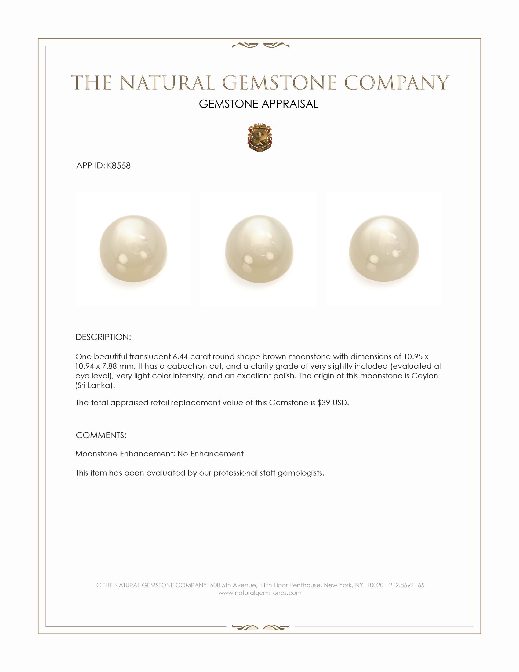 6.44 Ct. Cabochon Moonstone from Ceylon (Sri Lanka)