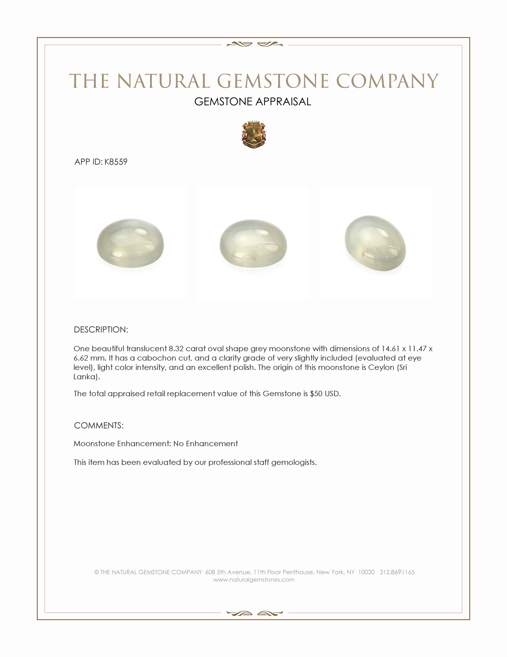 8.32 Ct. Cabochon Moonstone from Ceylon (Sri Lanka)