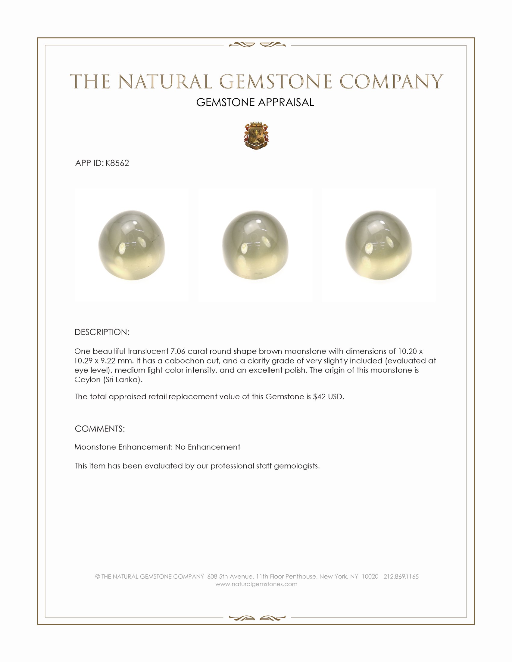 7.06 Ct. Cabochon Moonstone from Ceylon (Sri Lanka)