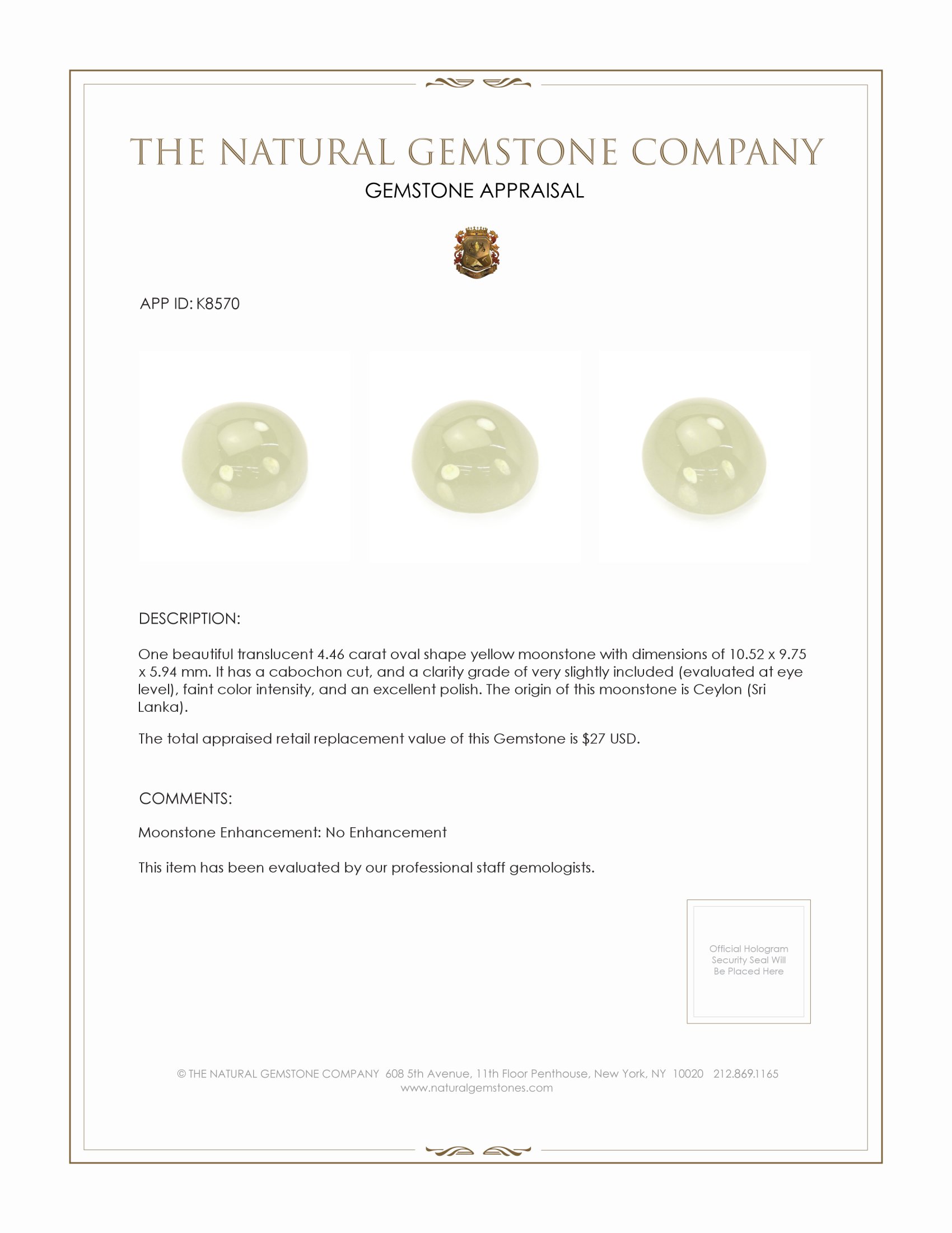 4.46 Ct. Cabochon Moonstone from Ceylon (Sri Lanka)