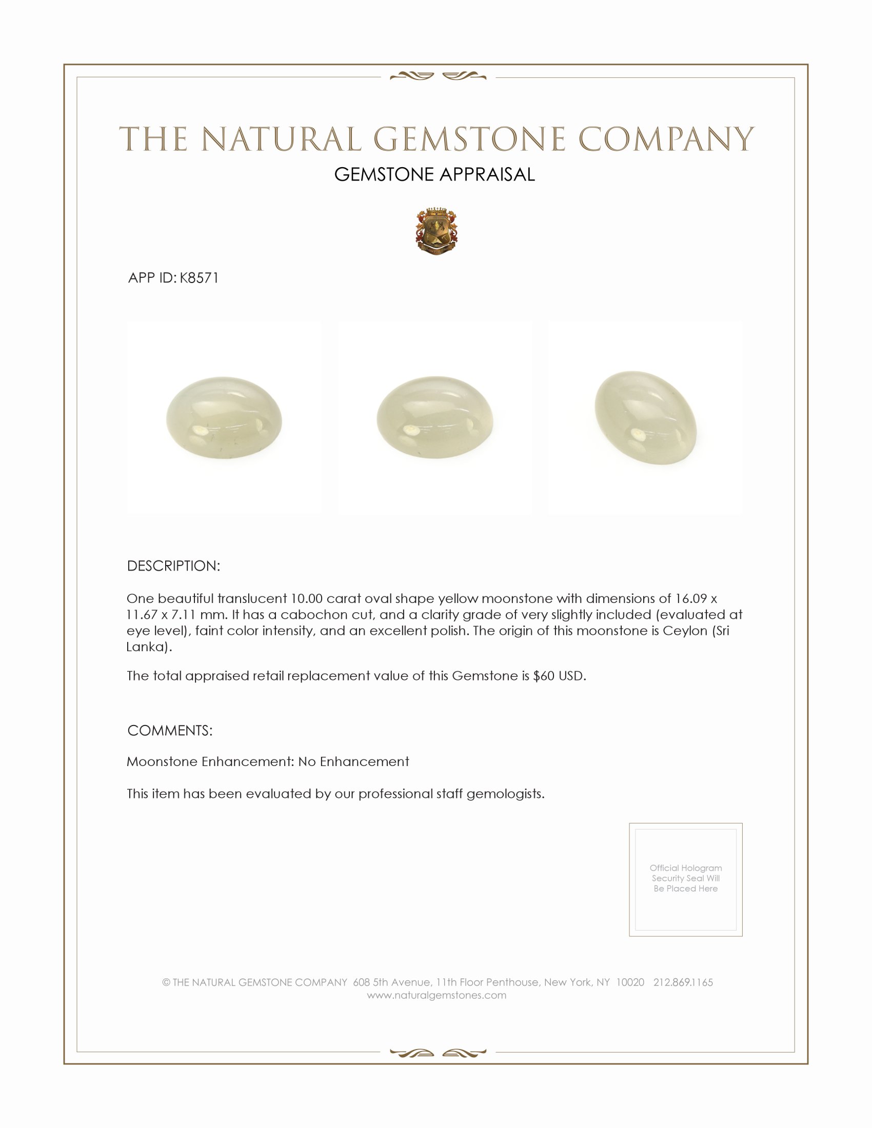 10.00 Ct. Cabochon Moonstone from Ceylon (Sri Lanka)