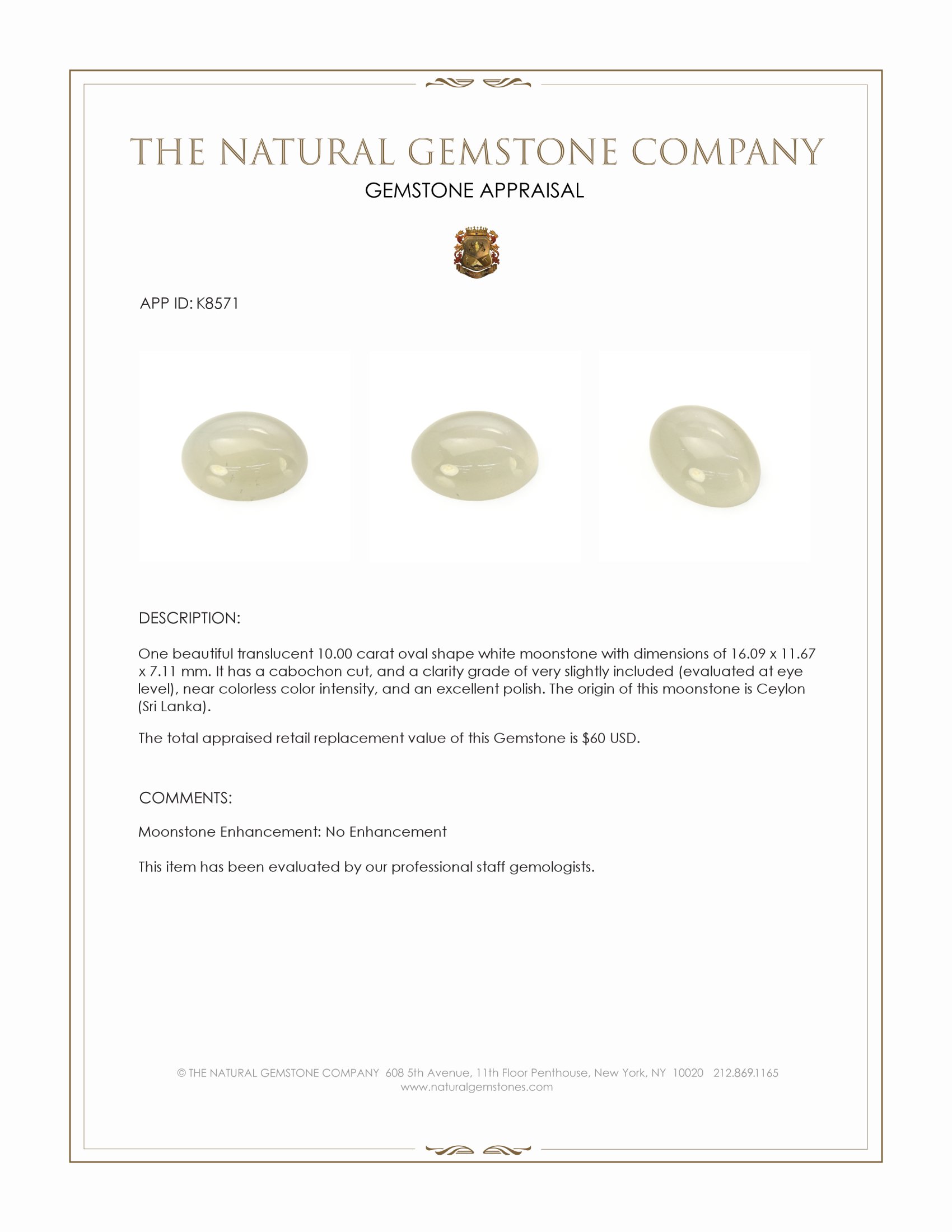 10.00 Ct. Cabochon Moonstone from Ceylon (Sri Lanka)