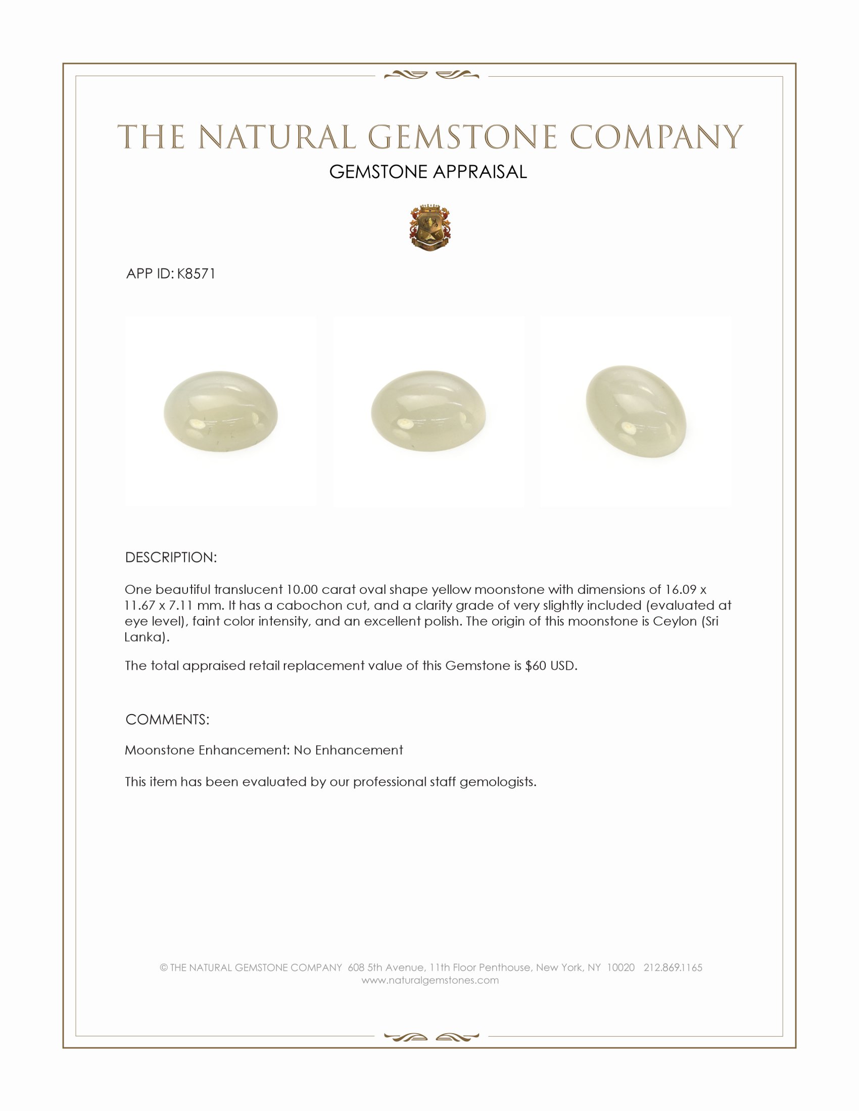 10.00 Ct. Cabochon Moonstone from Ceylon (Sri Lanka)