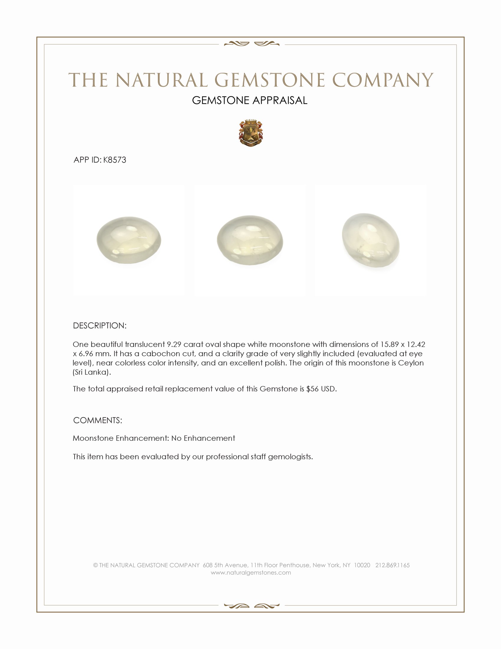 9.29 Ct. Cabochon Moonstone from Ceylon (Sri Lanka)