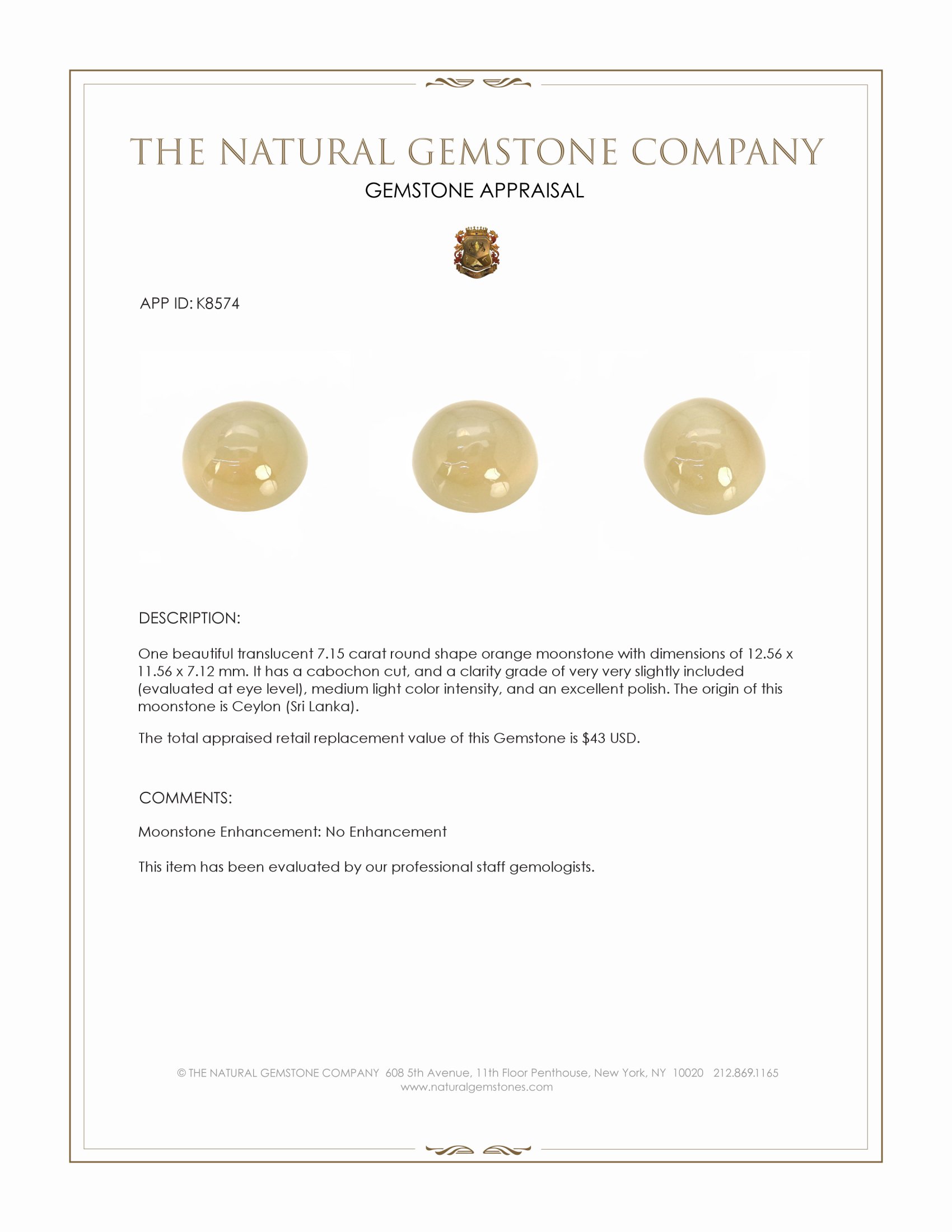 7.15 Ct. Cabochon Moonstone from Ceylon (Sri Lanka)