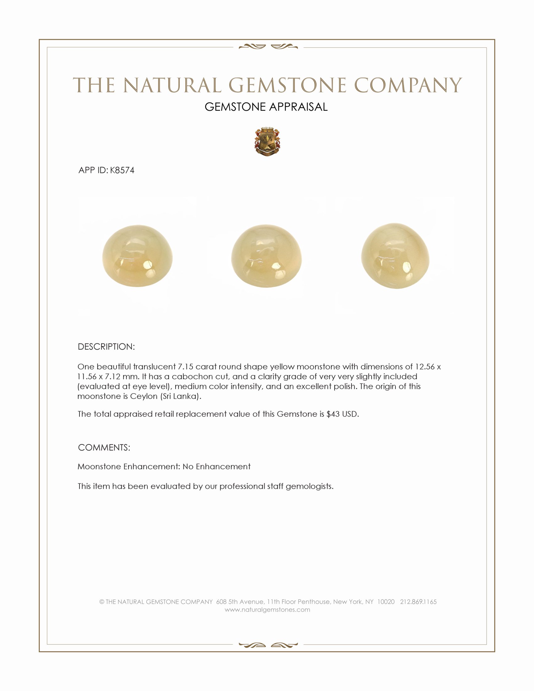 7.15 Ct. Cabochon Moonstone from Ceylon (Sri Lanka)