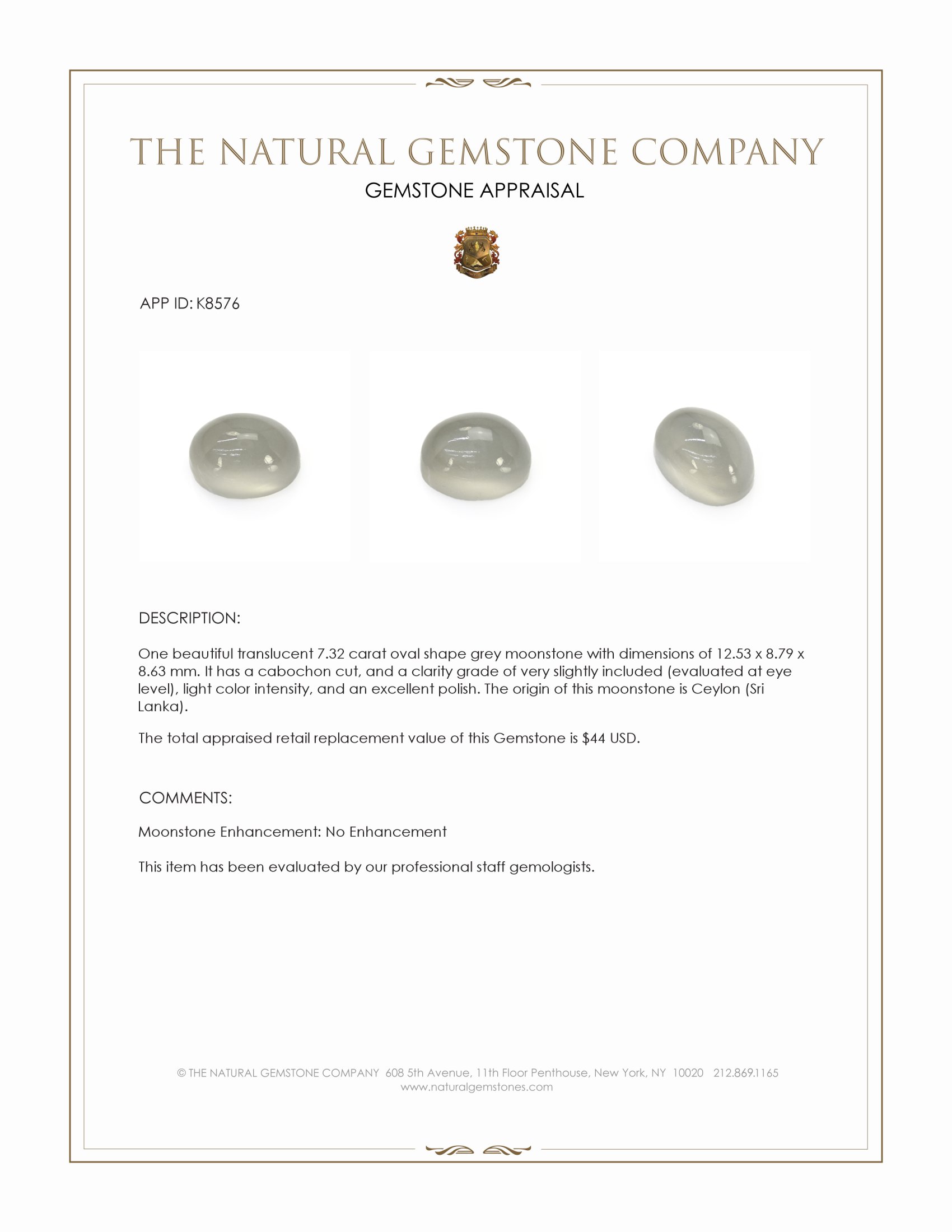 7.32 Ct. Cabochon Moonstone from Ceylon (Sri Lanka)