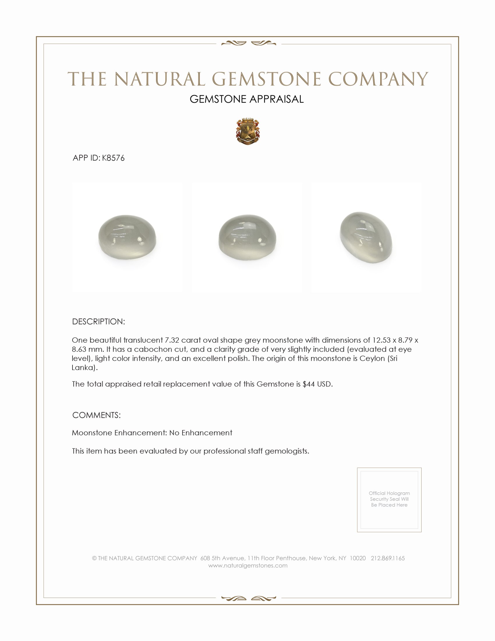 7.32 Ct. Cabochon Moonstone from Ceylon (Sri Lanka)