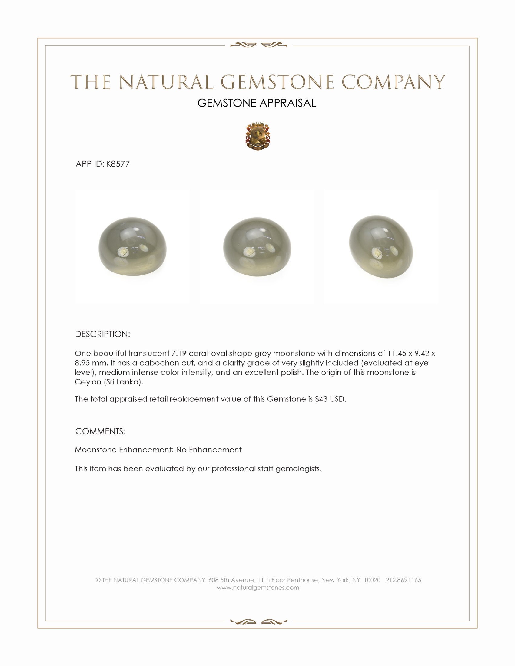 7.19 Ct. Cabochon Moonstone from Ceylon (Sri Lanka)