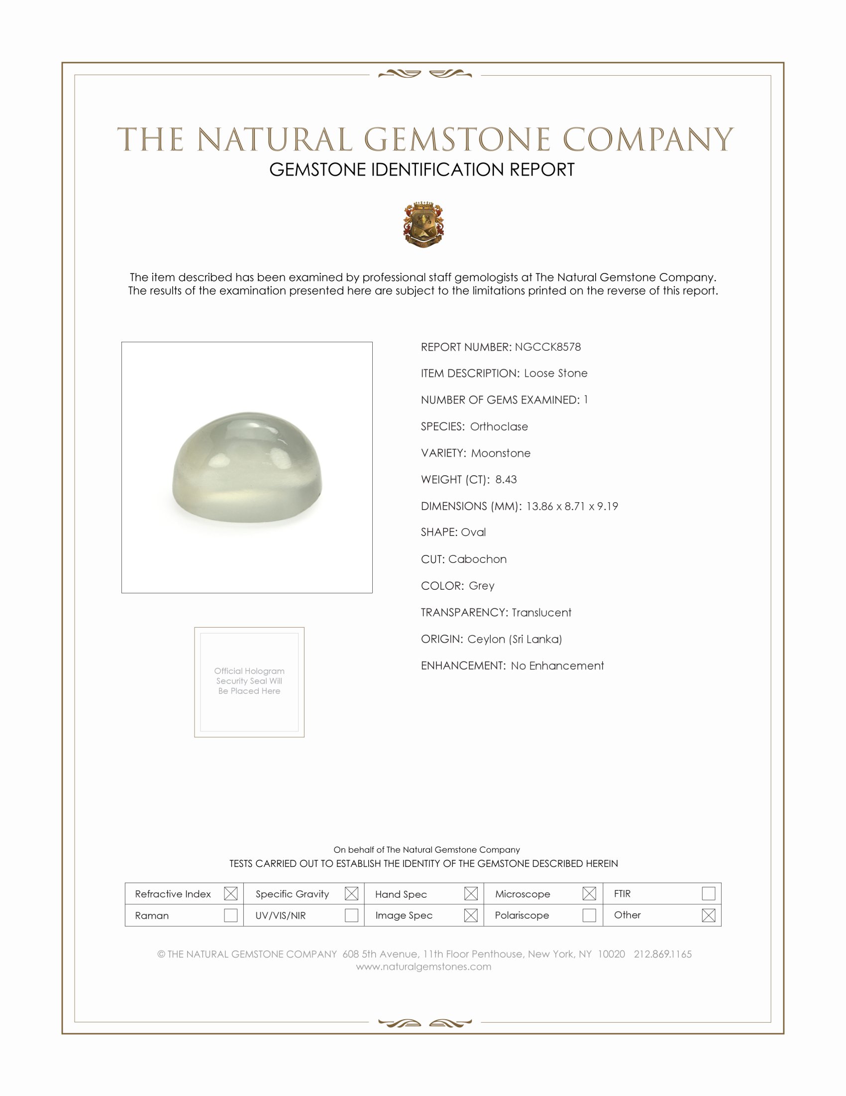 8.43 Ct. Grey Cabochon Moonstone from Ceylon (Sri Lanka)