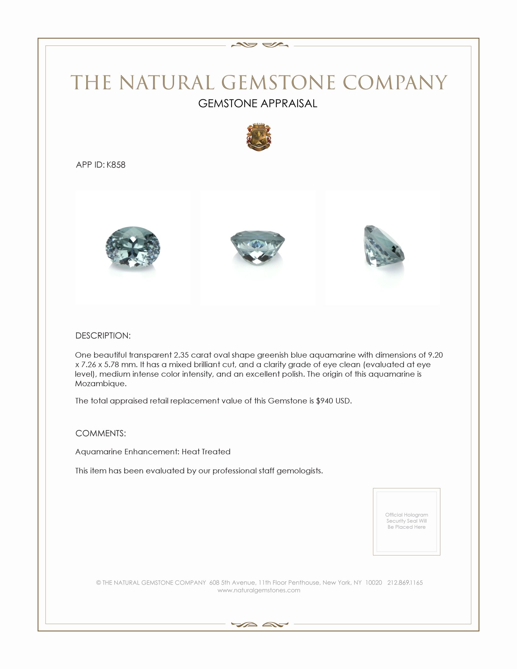 2.35 Ct. Aquamarine from Mozambique