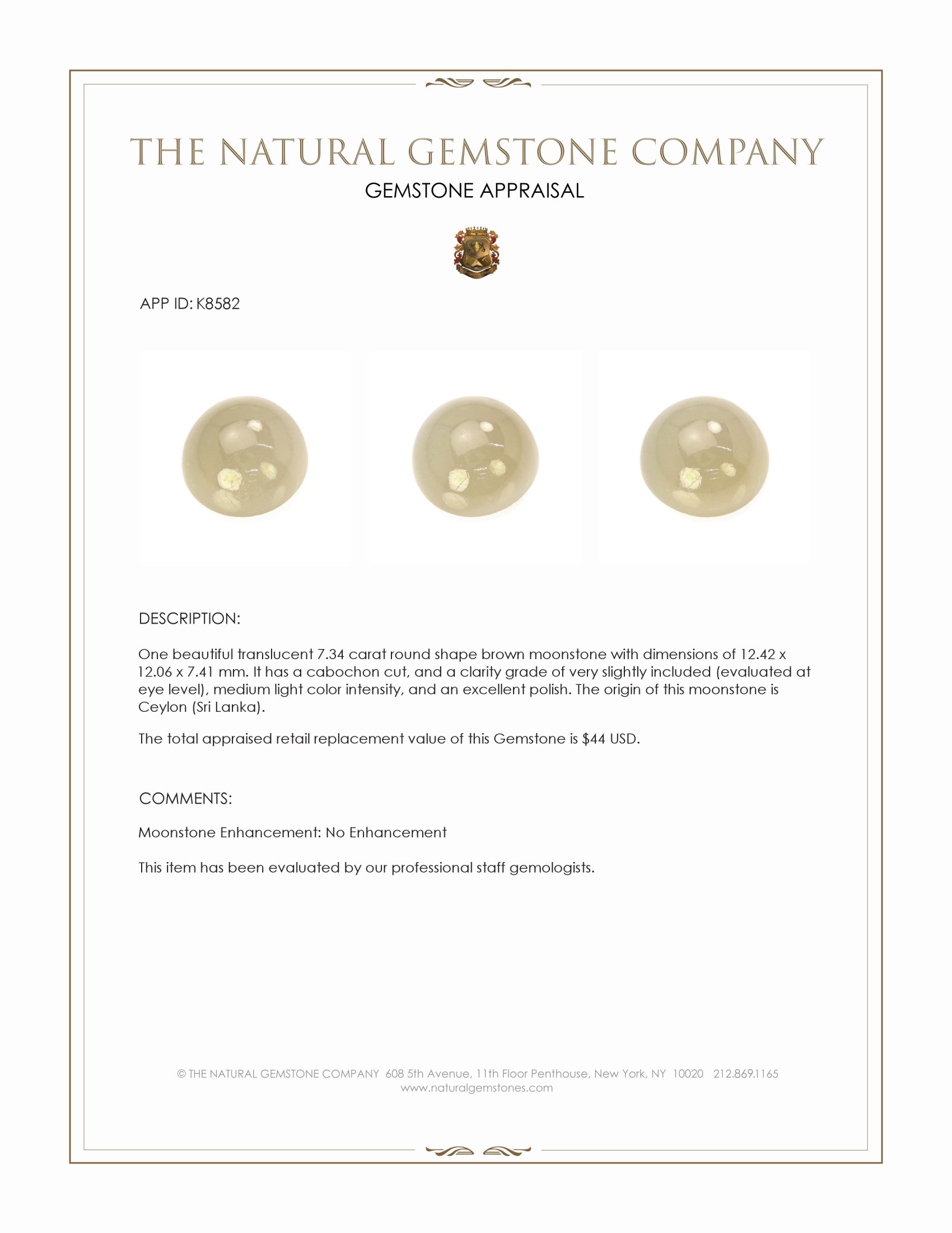 7.34 Ct. Cabochon Moonstone from Ceylon (Sri Lanka)