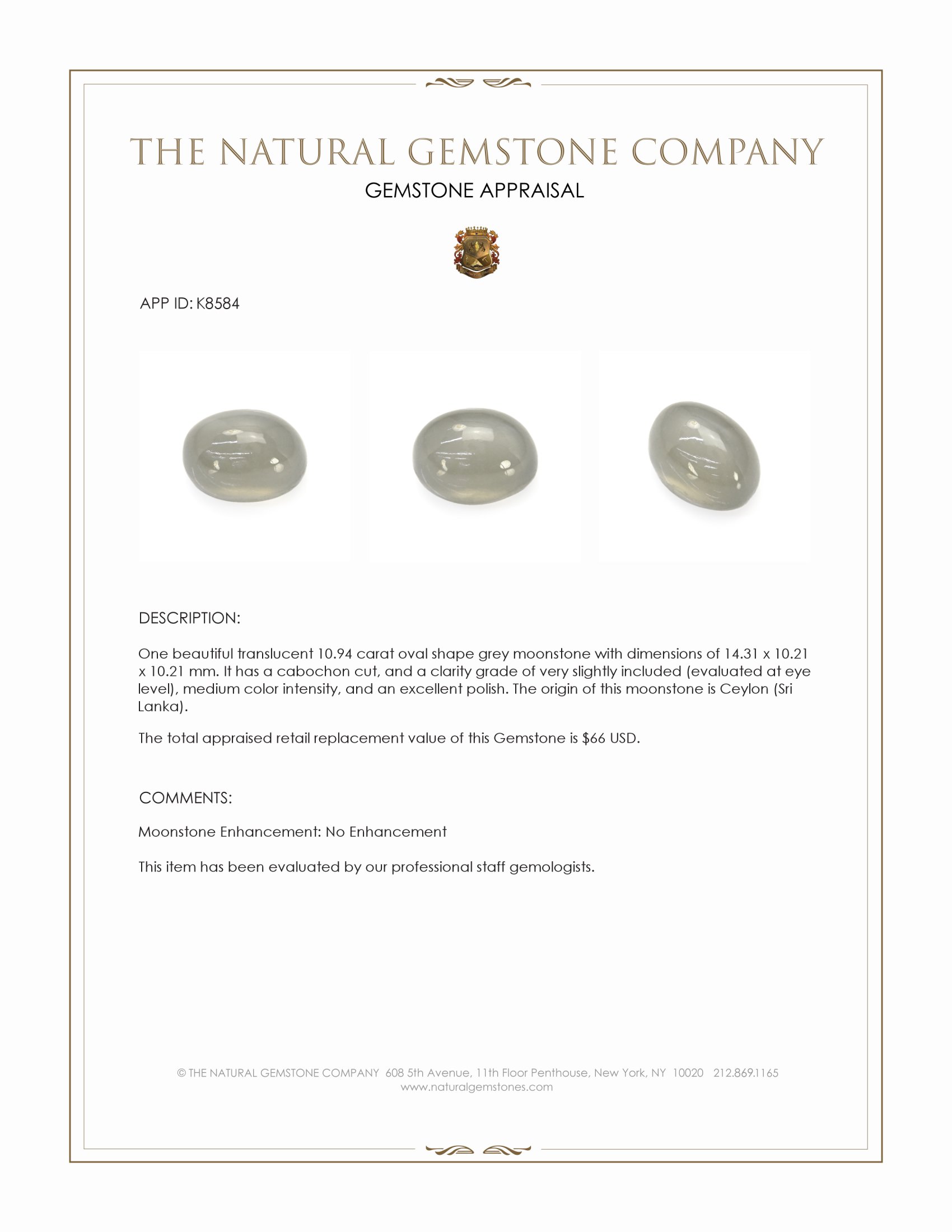 10.94 Ct. Cabochon Moonstone from Ceylon (Sri Lanka)