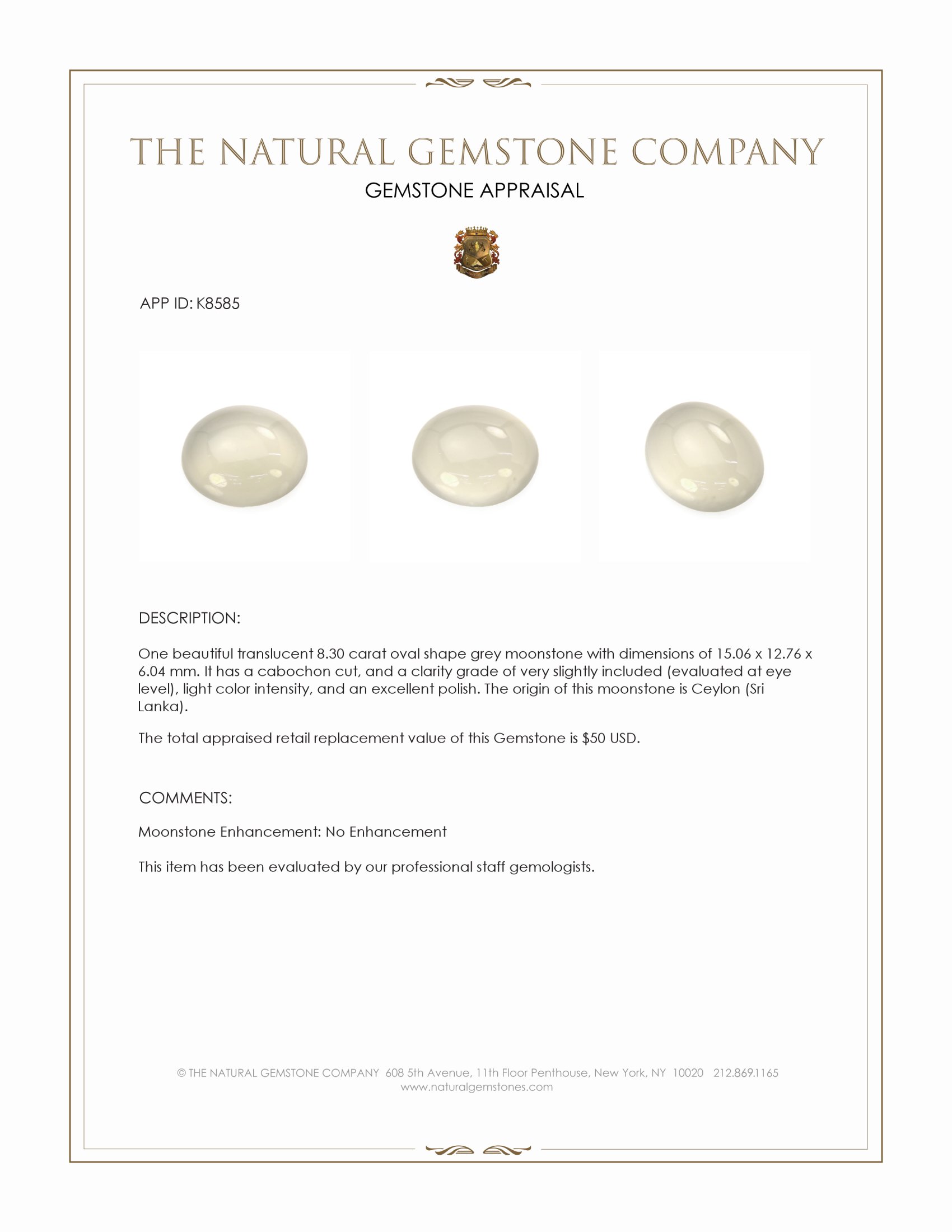 8.30 Ct. Cabochon Moonstone from Ceylon (Sri Lanka)