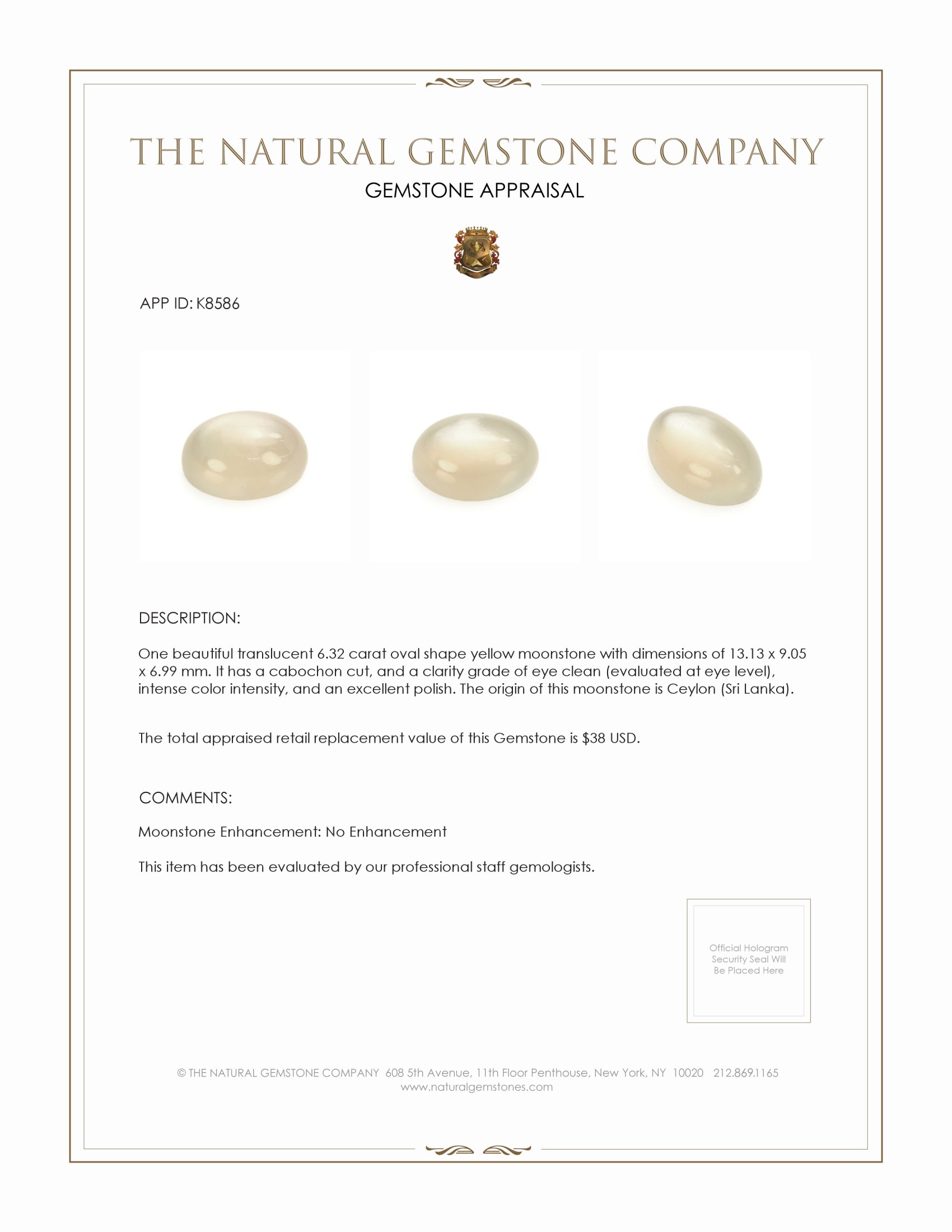 6.32 Ct. Cabochon Moonstone from Ceylon (Sri Lanka)