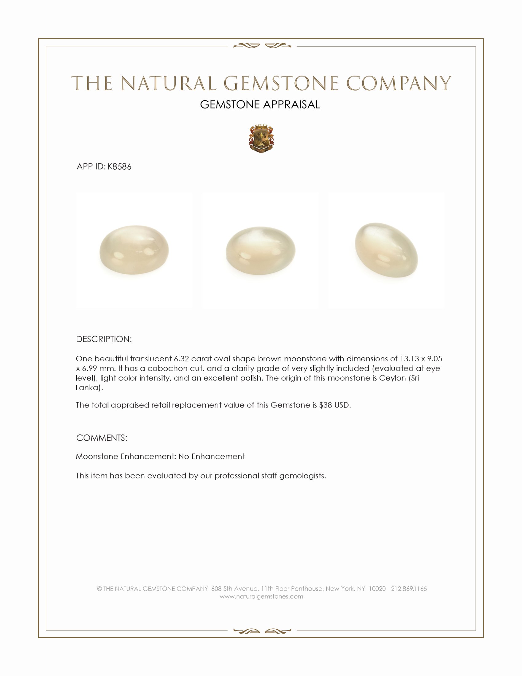 6.32 Ct. Brown Cabochon Moonstone from Ceylon (Sri Lanka)