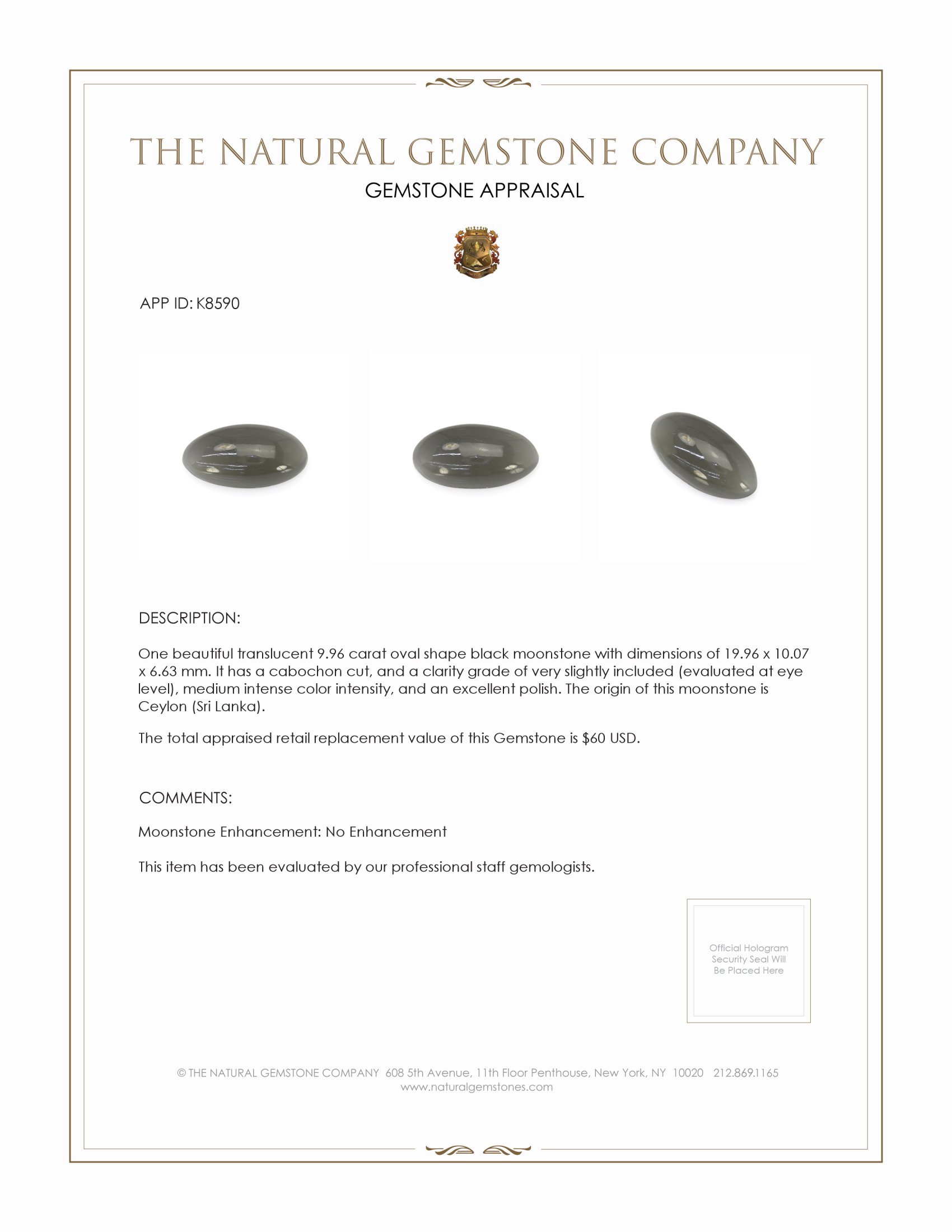 9.96 Ct. Cabochon Moonstone from Ceylon (Sri Lanka)