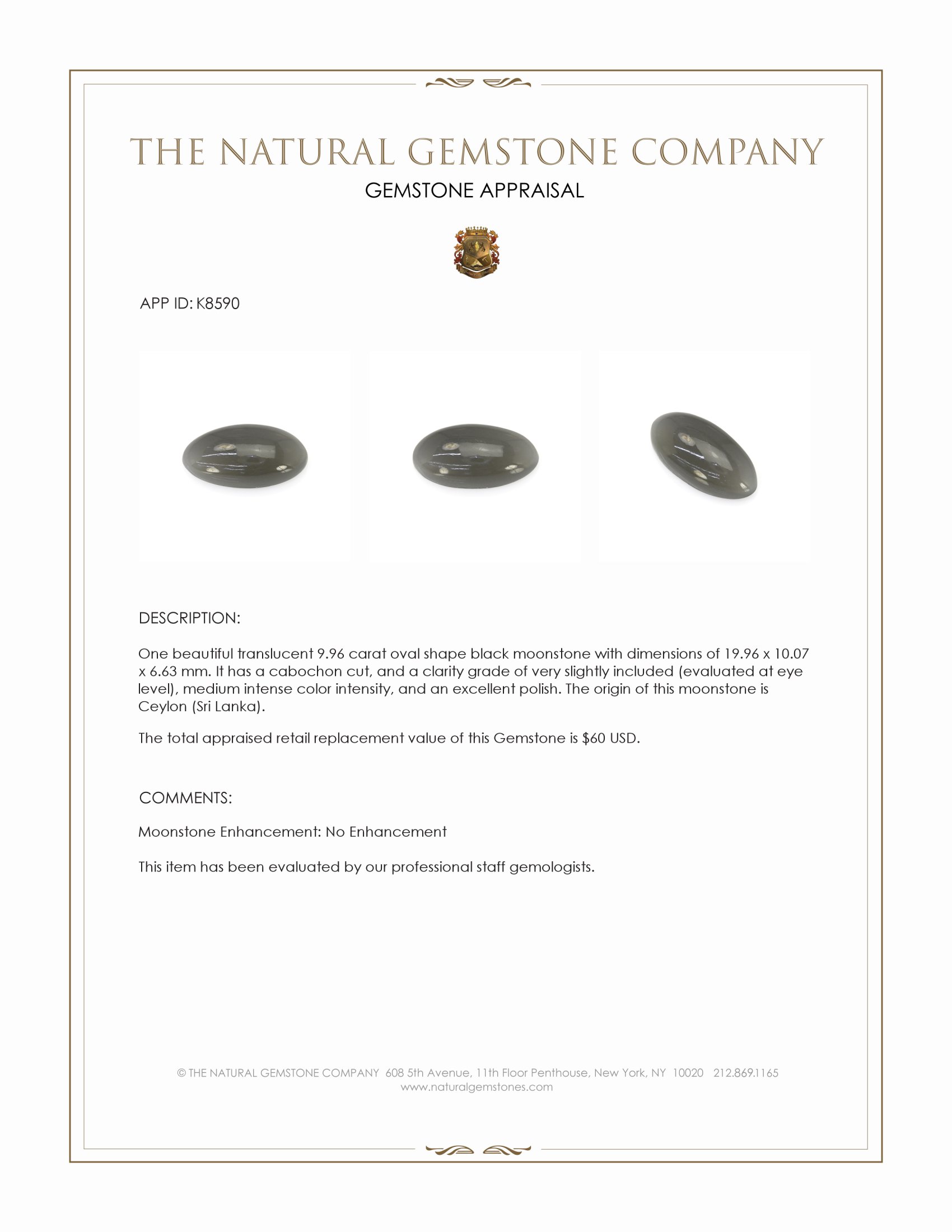 9.96 Ct. Cabochon Moonstone from Ceylon (Sri Lanka)