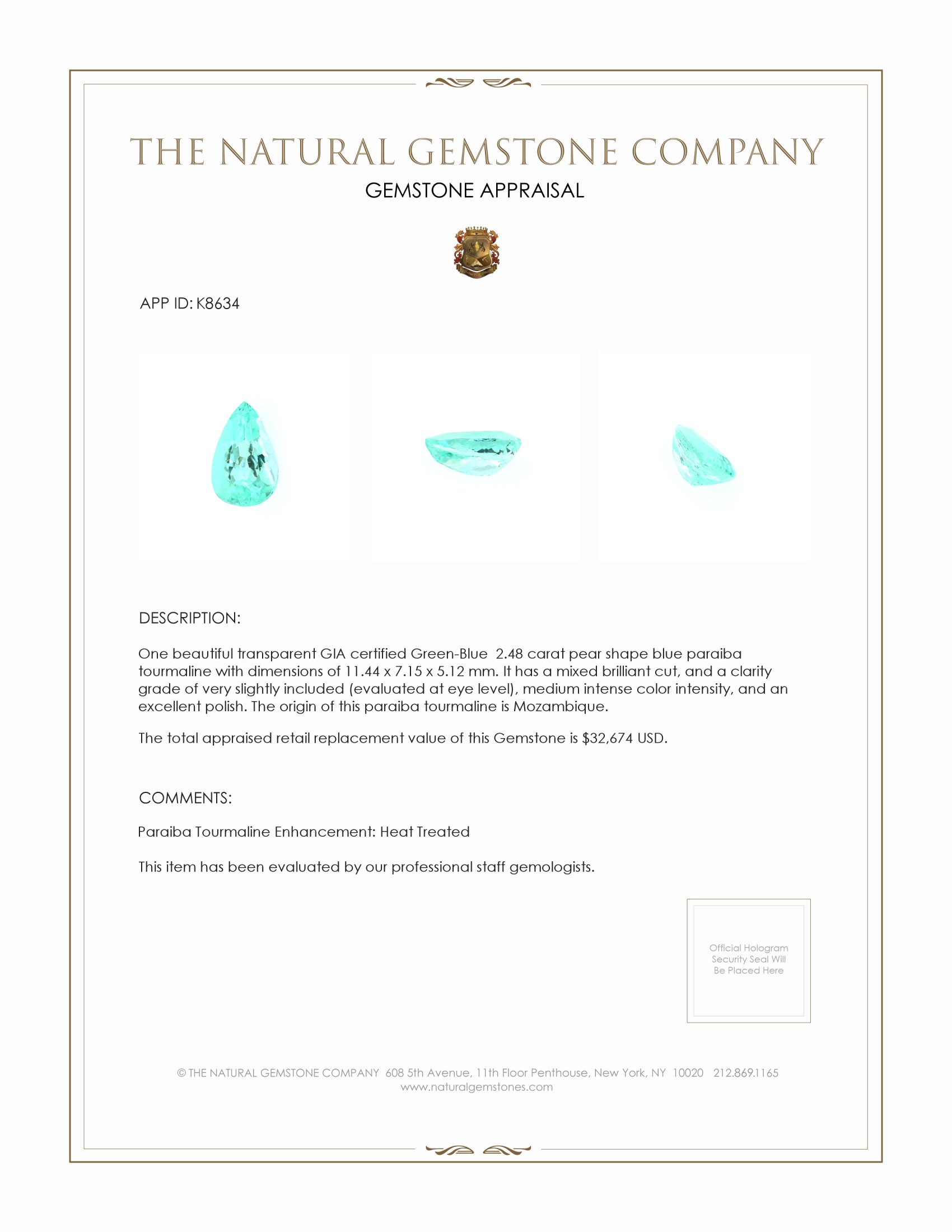 2.48 Ct. Paraiba Tourmaline from Mozambique