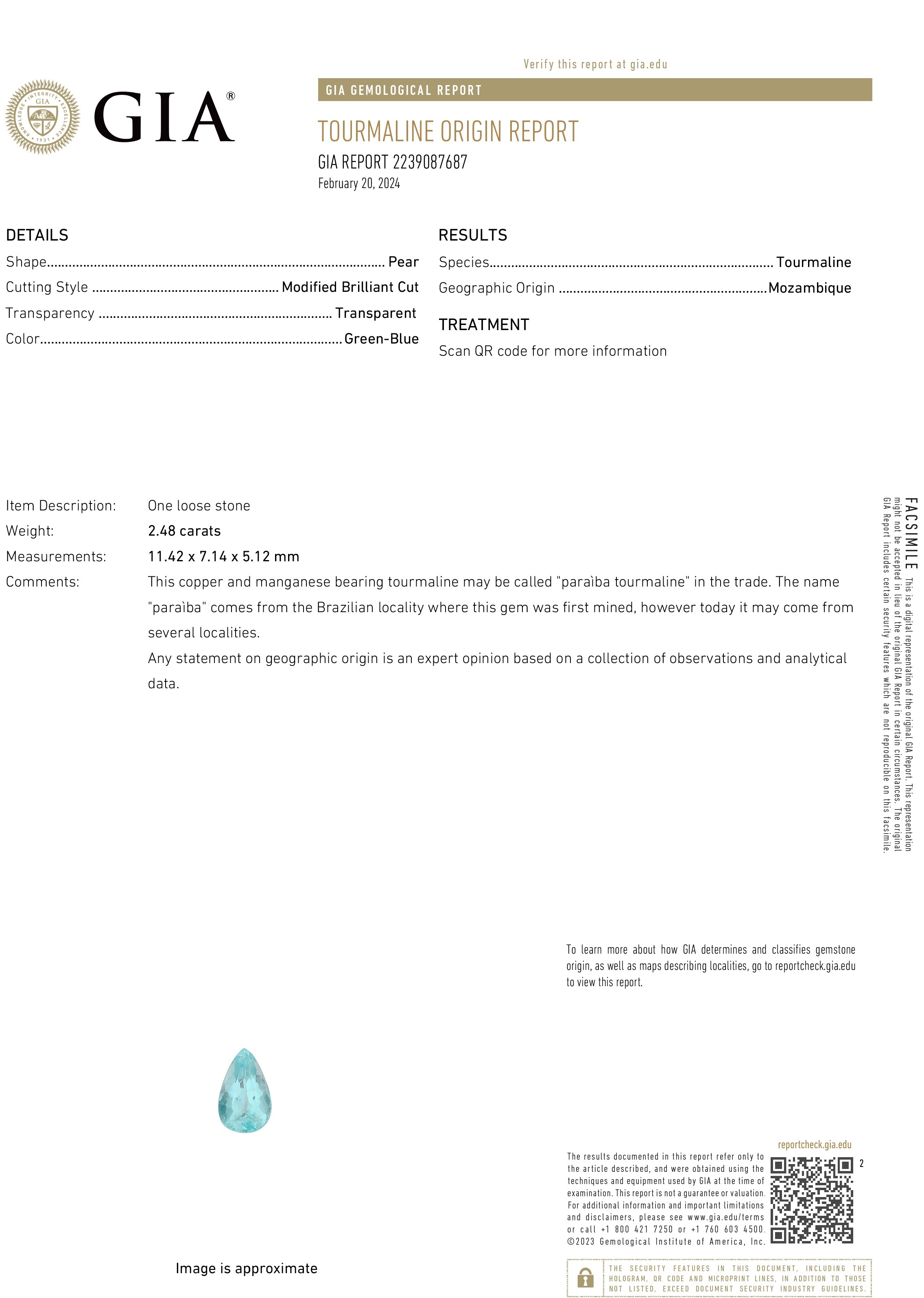 2.48 Ct. Paraiba Tourmaline from Mozambique