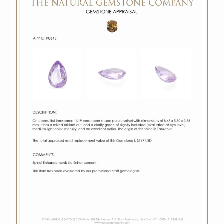 1.19 Ct. Spinel from Tanzania