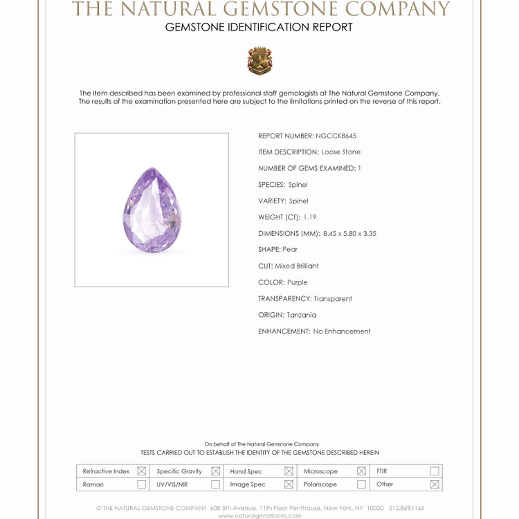 1.19 Ct. Spinel from Tanzania