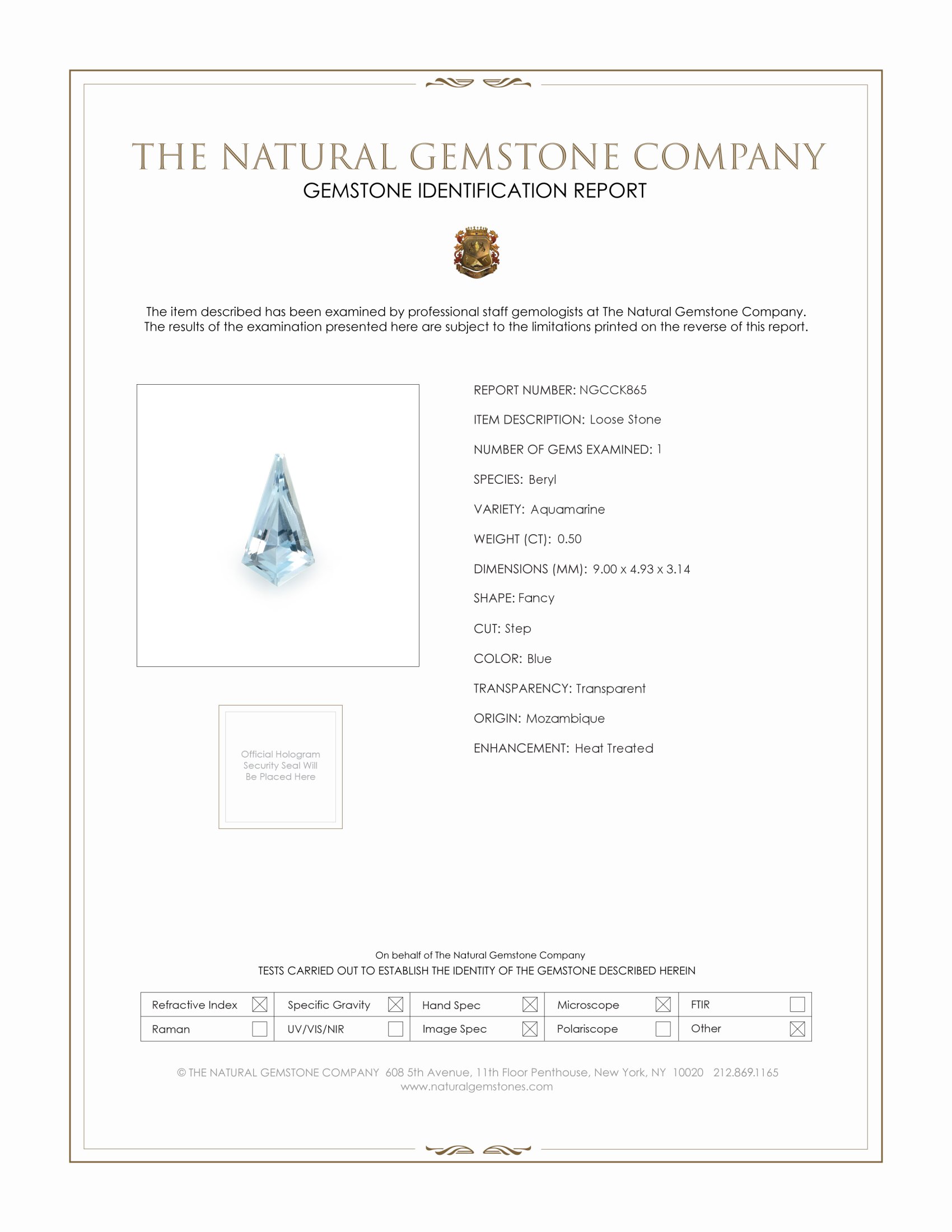 0.50 Ct. Blue Aquamarine from Mozambique