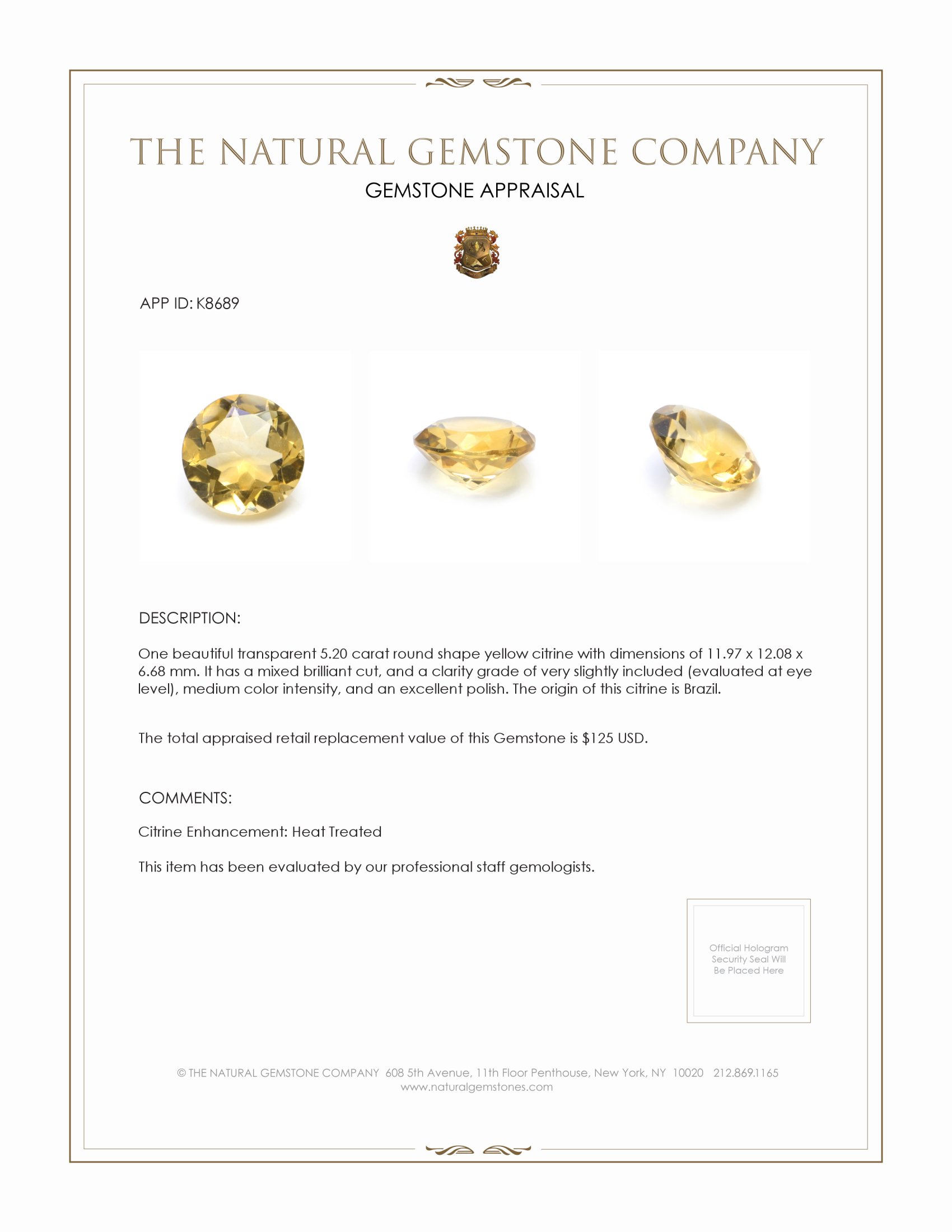 5.20 Ct. Citrine from Brazil