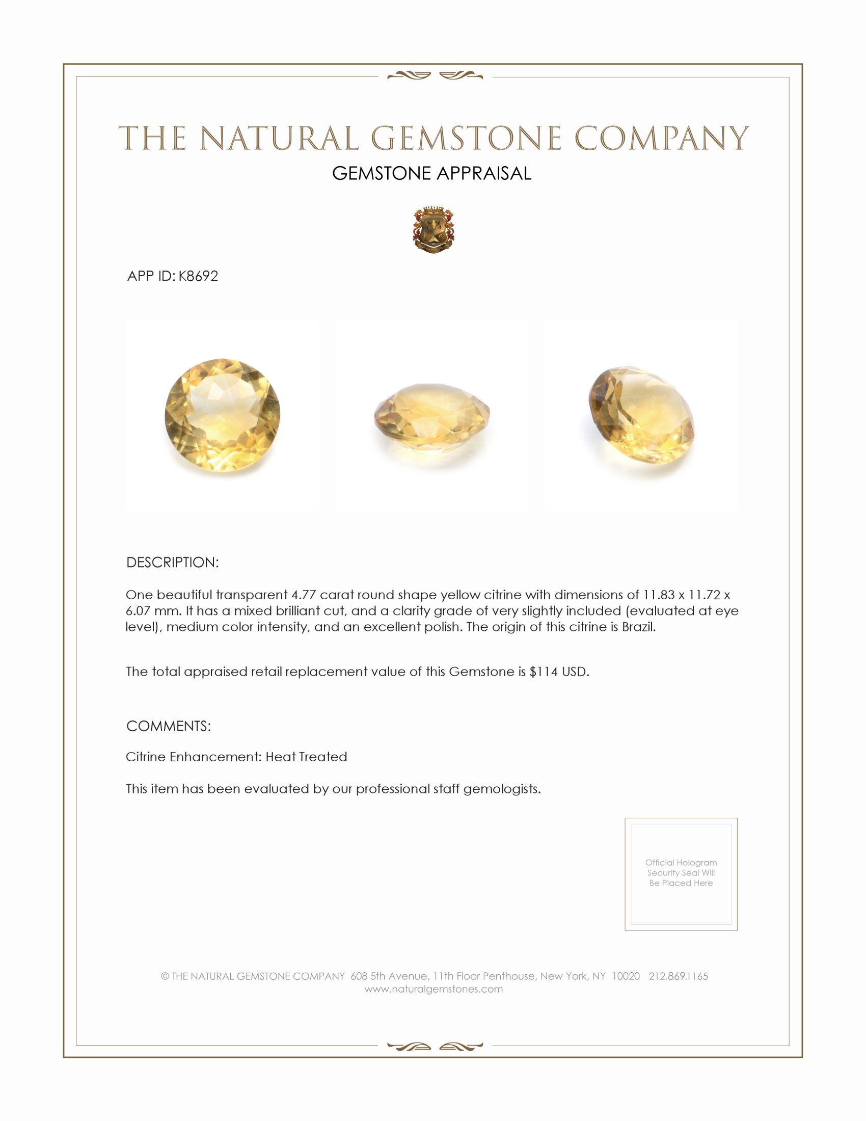 4.77 Ct. Citrine from Brazil