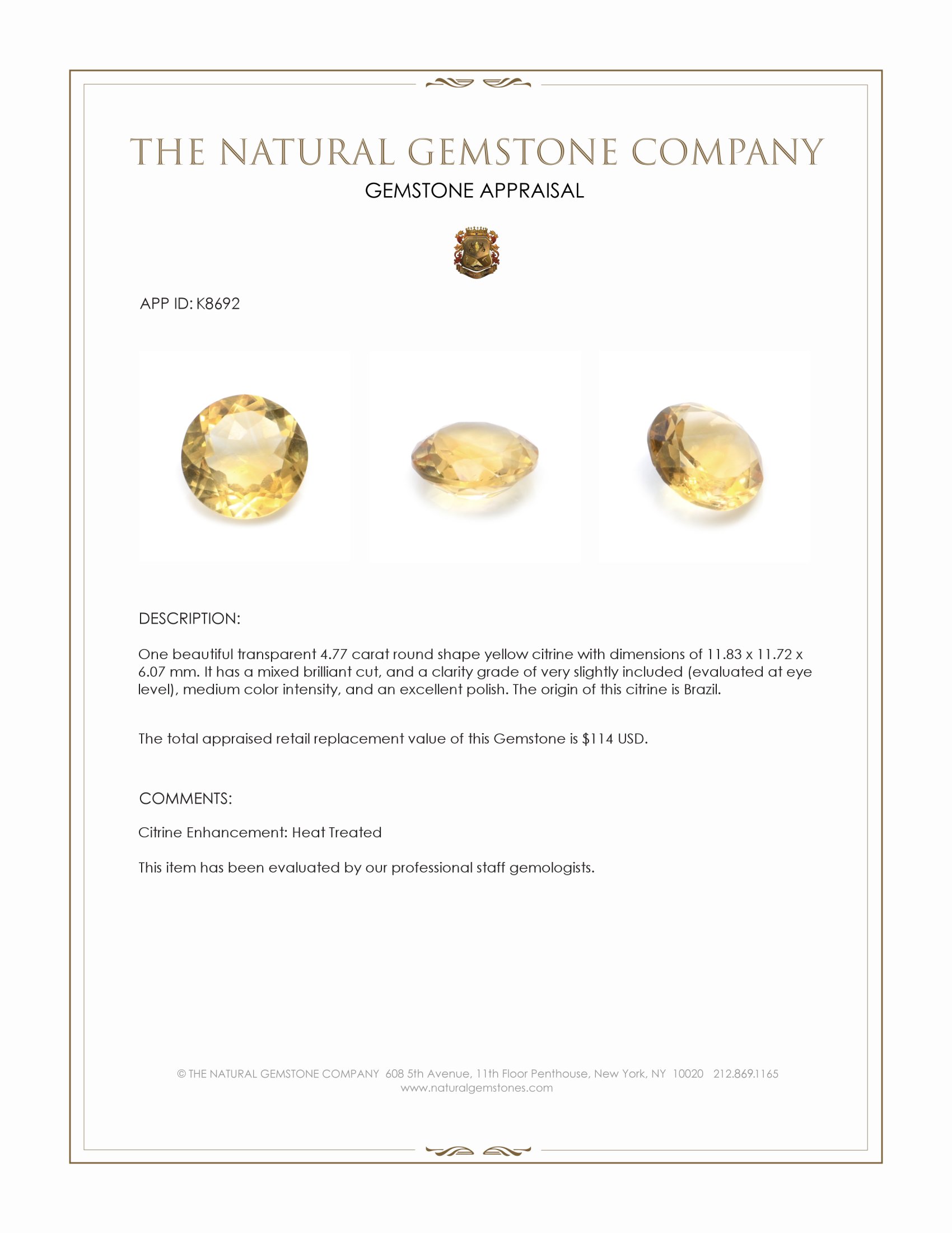 4.77 Ct. Citrine from Brazil