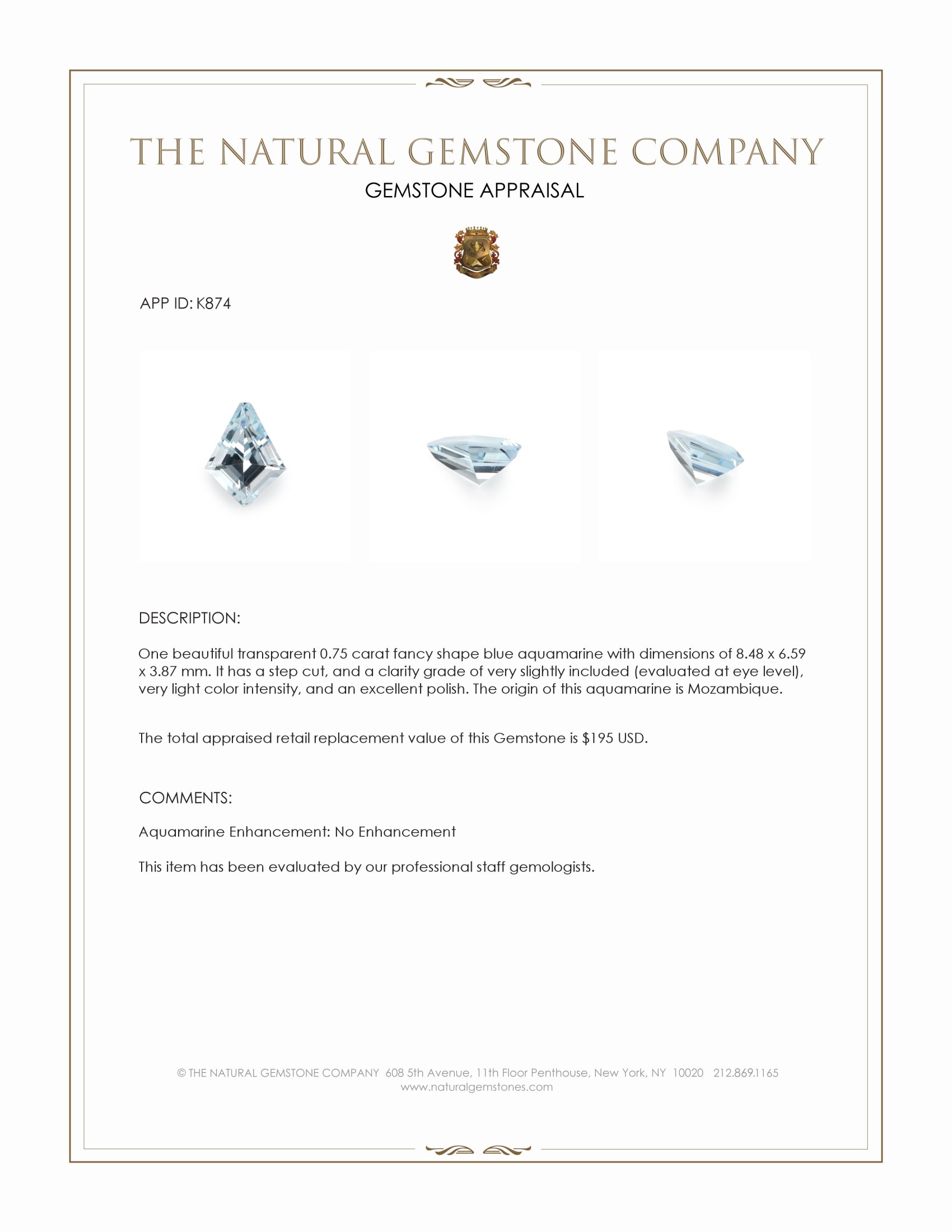 0.75 Ct. Aquamarine from Mozambique