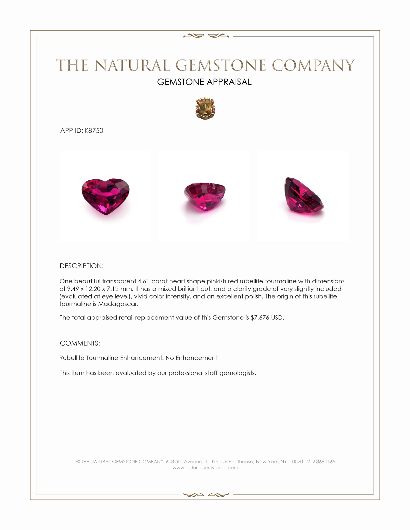 4.61 Ct. Pinkish Red Rubellite Tourmaline from Madagascar