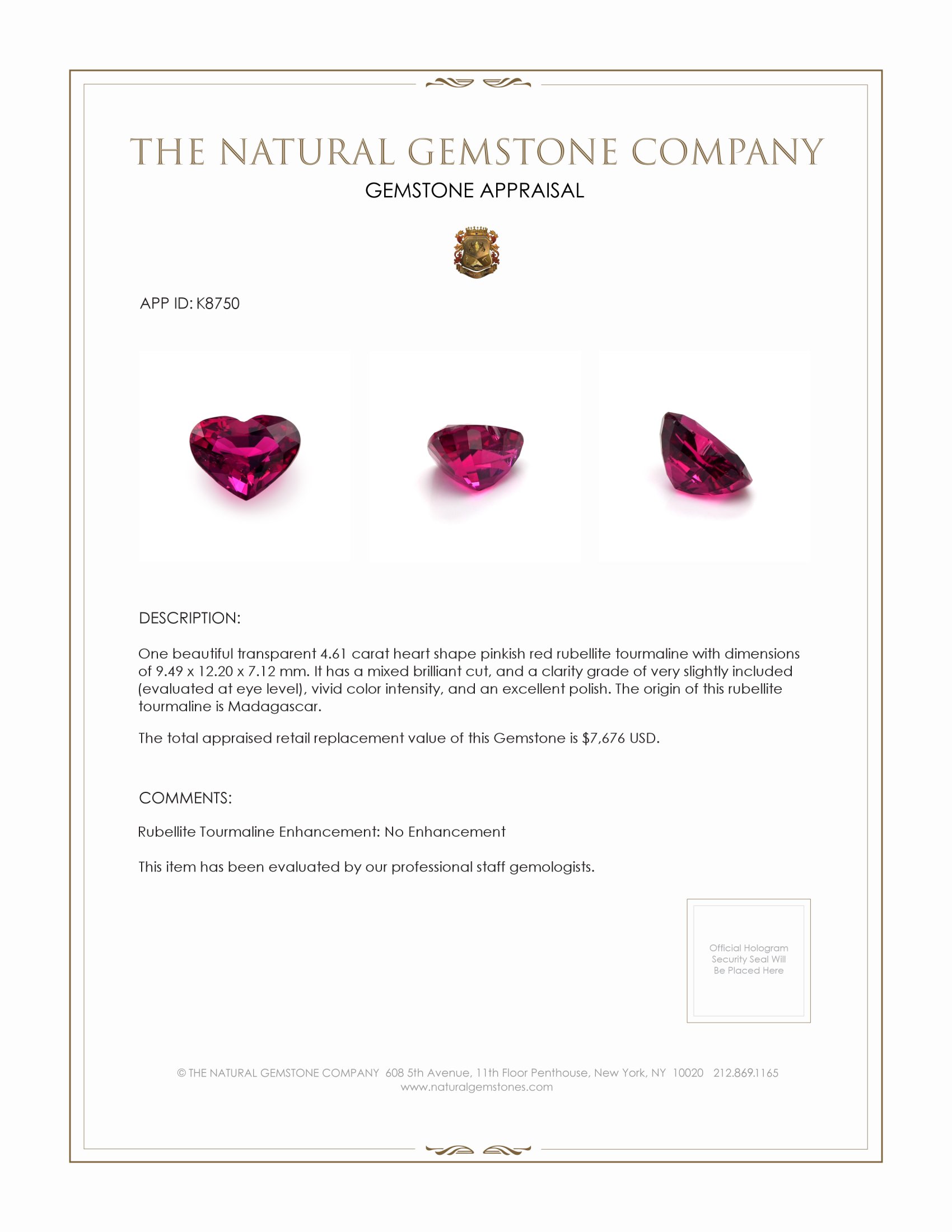 4.61 Ct. Rubellite Tourmaline from Madagascar