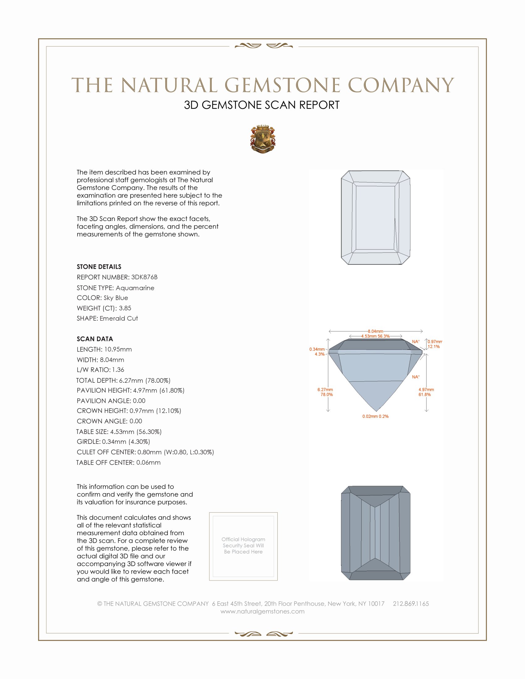 3.85 Ct. Aquamarine from Brazil