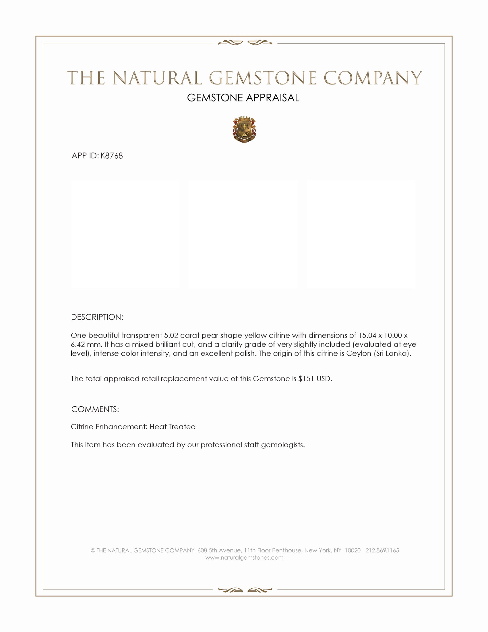 5.02 Ct. Yellow Citrine from Ceylon (Sri Lanka)