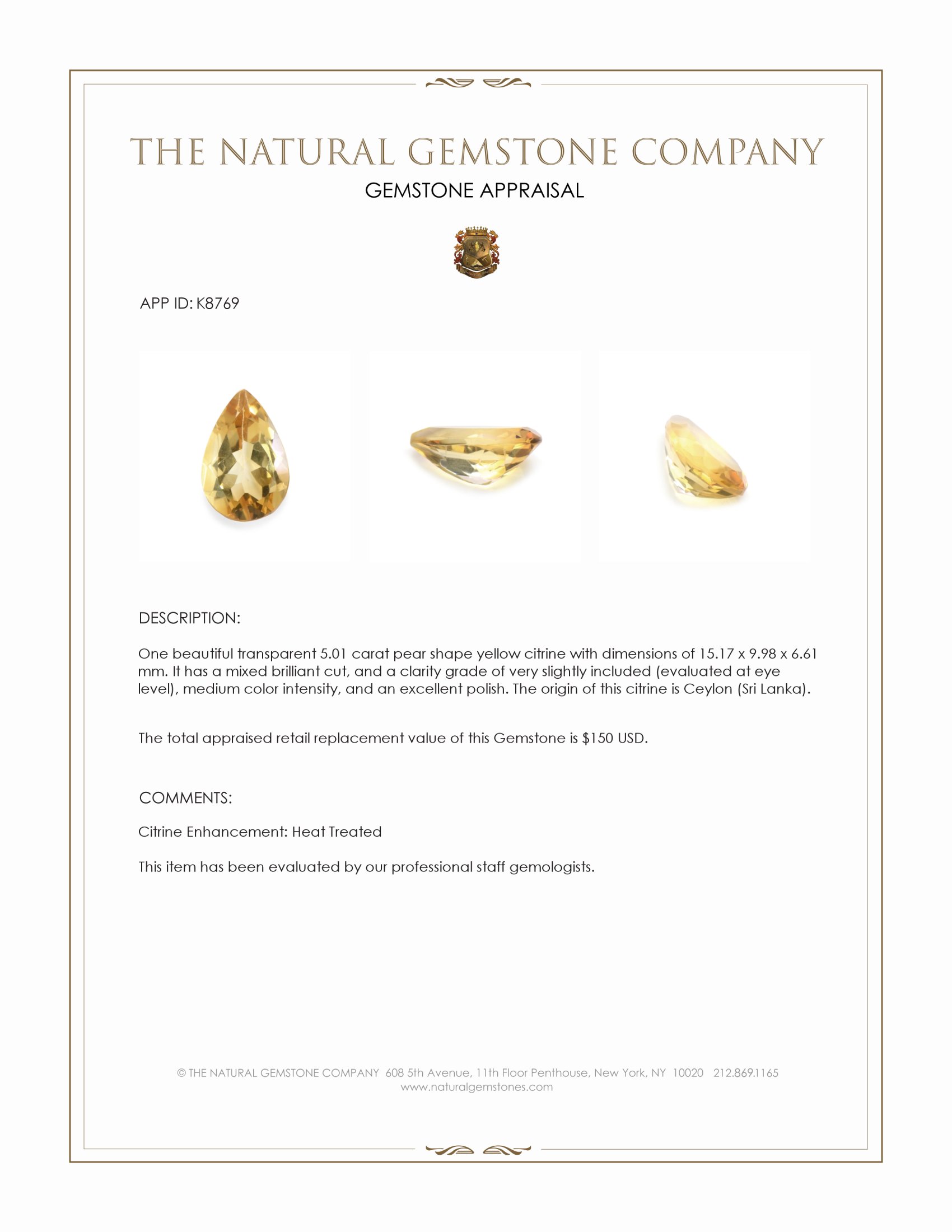 5.01 Ct. Citrine from Ceylon (Sri Lanka)