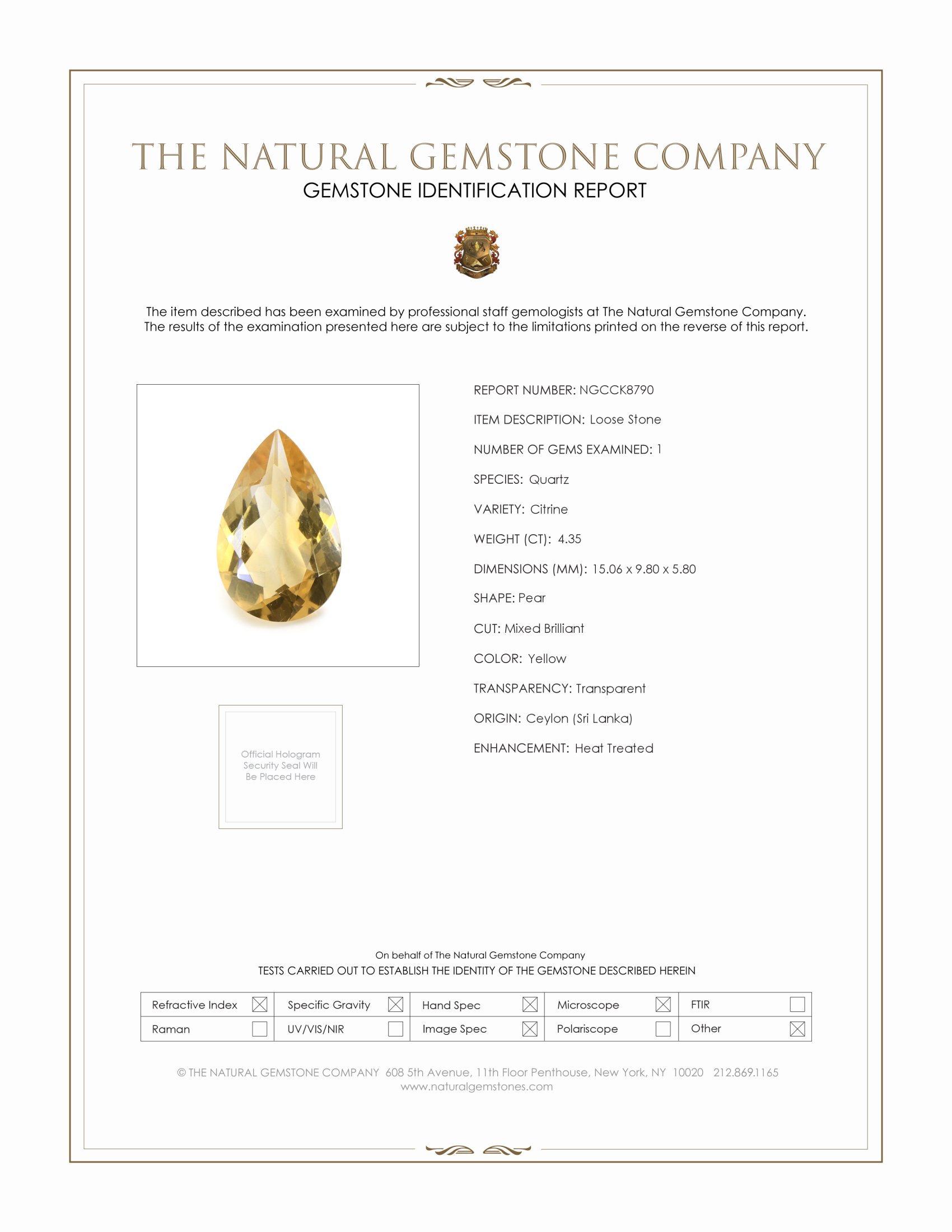 4.35 Ct. Citrine from Ceylon (Sri Lanka)