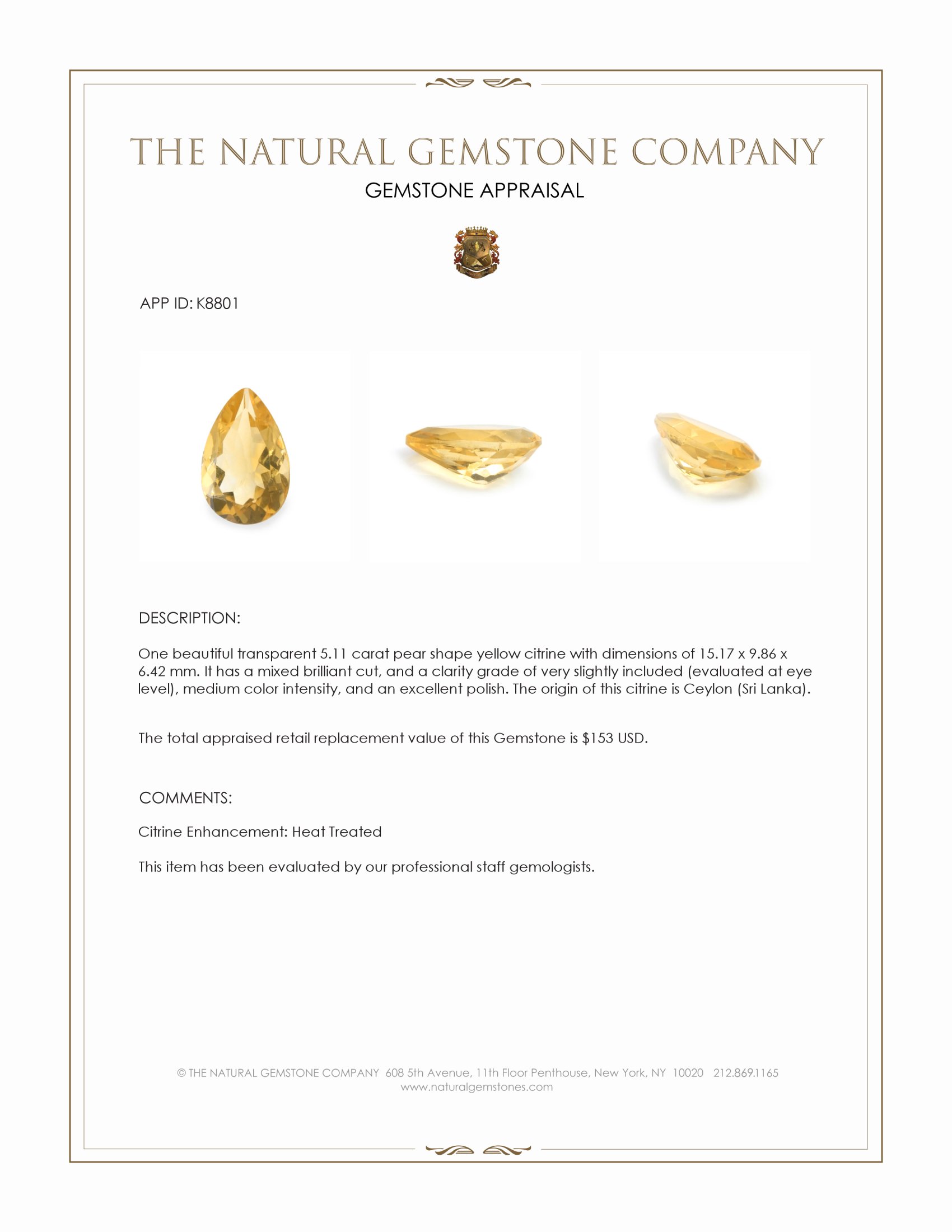 5.11 Ct. Citrine from Ceylon (Sri Lanka)