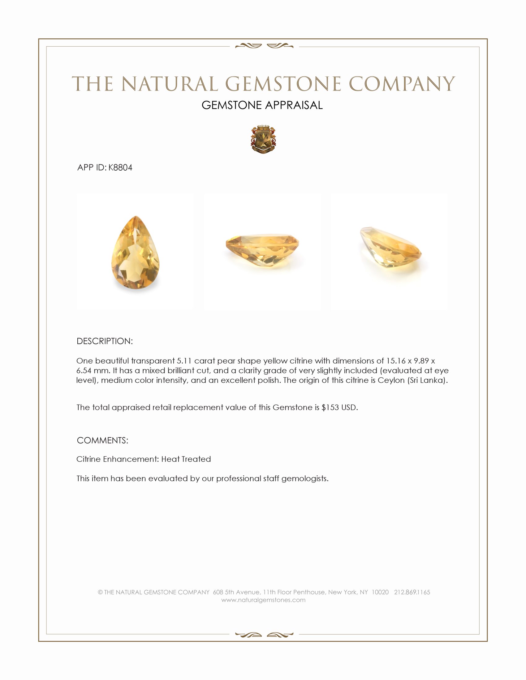 5.11 Ct. Citrine from Ceylon (Sri Lanka)