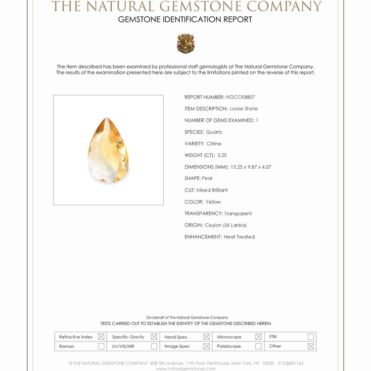 3.25 Ct. Citrine from Ceylon (Sri Lanka)