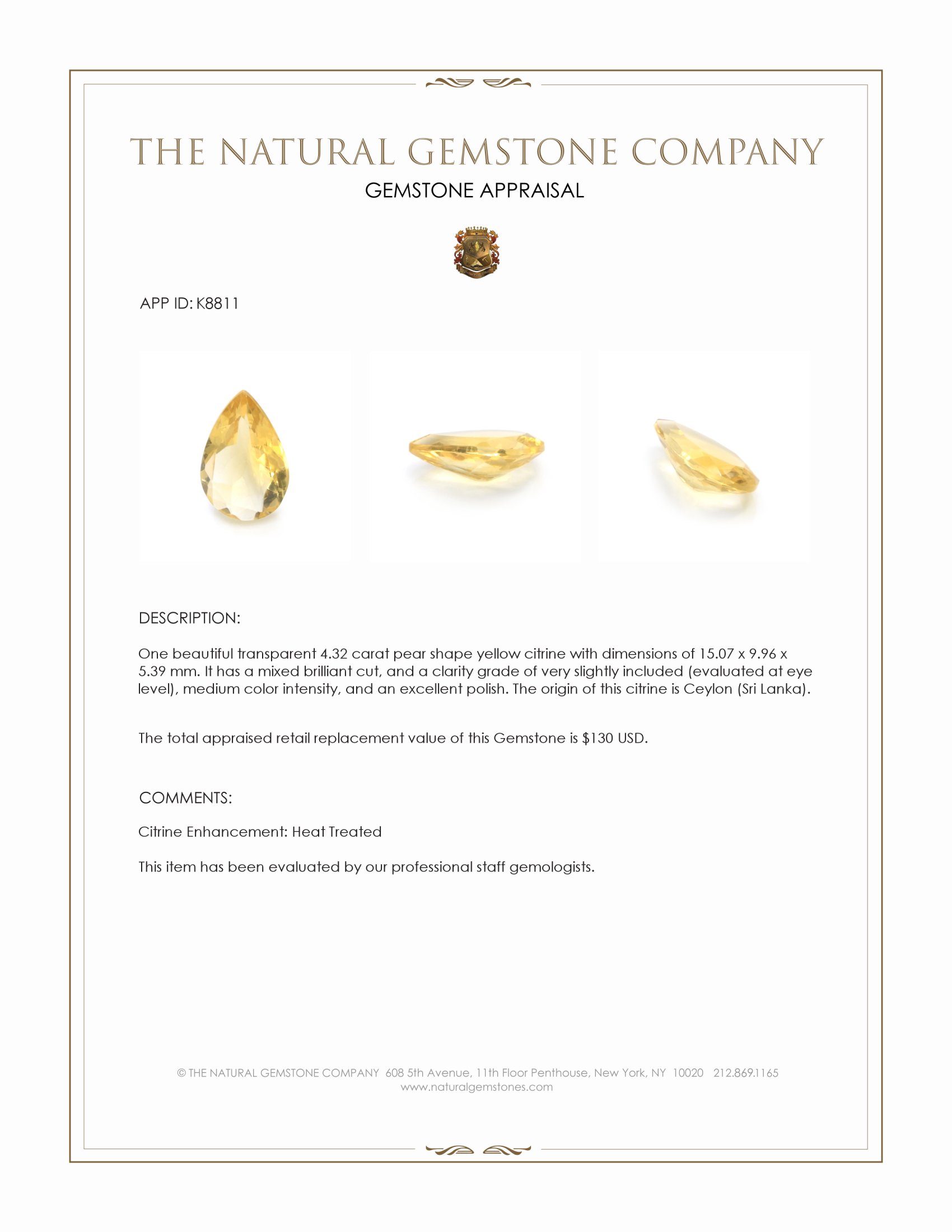 4.32 Ct. Citrine from Ceylon (Sri Lanka)