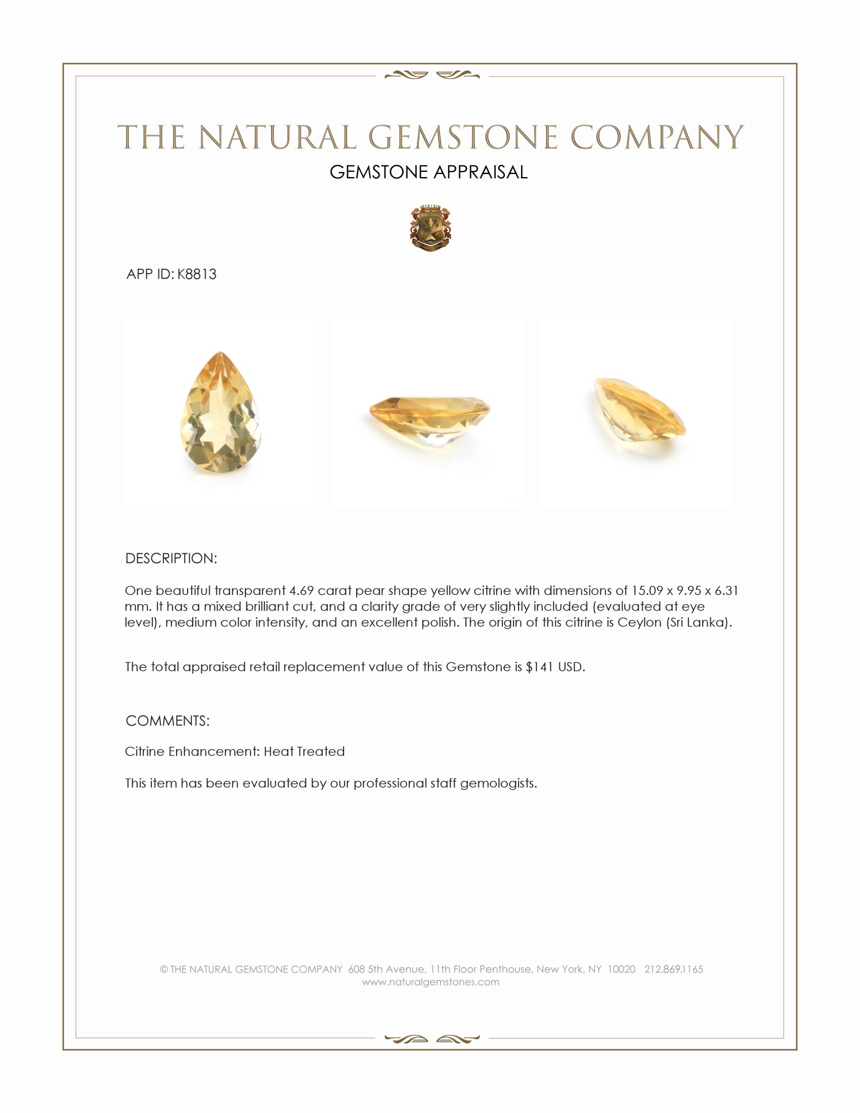 4.69 Ct. Citrine from Ceylon (Sri Lanka)