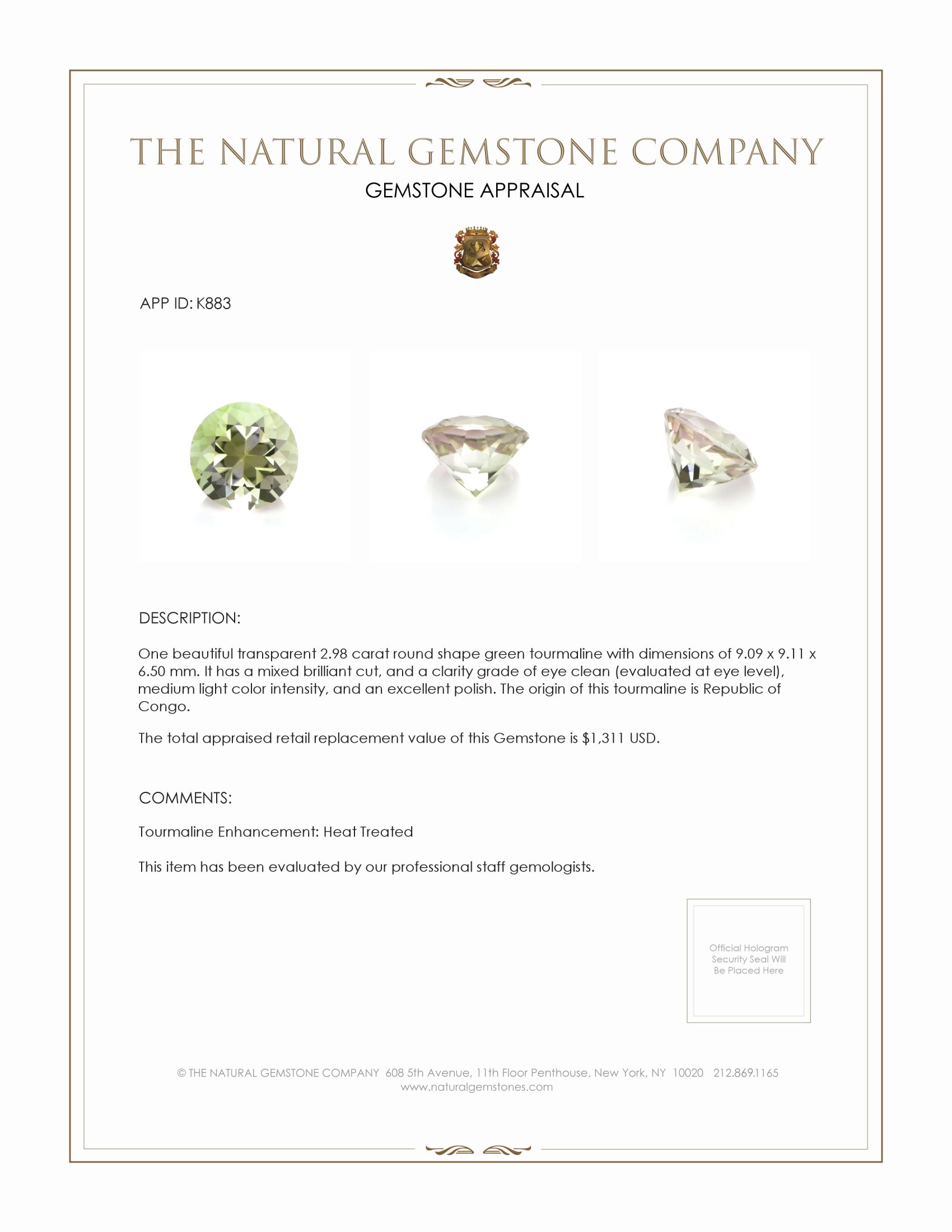 2.98 Ct. Tourmaline from Republic of Congo