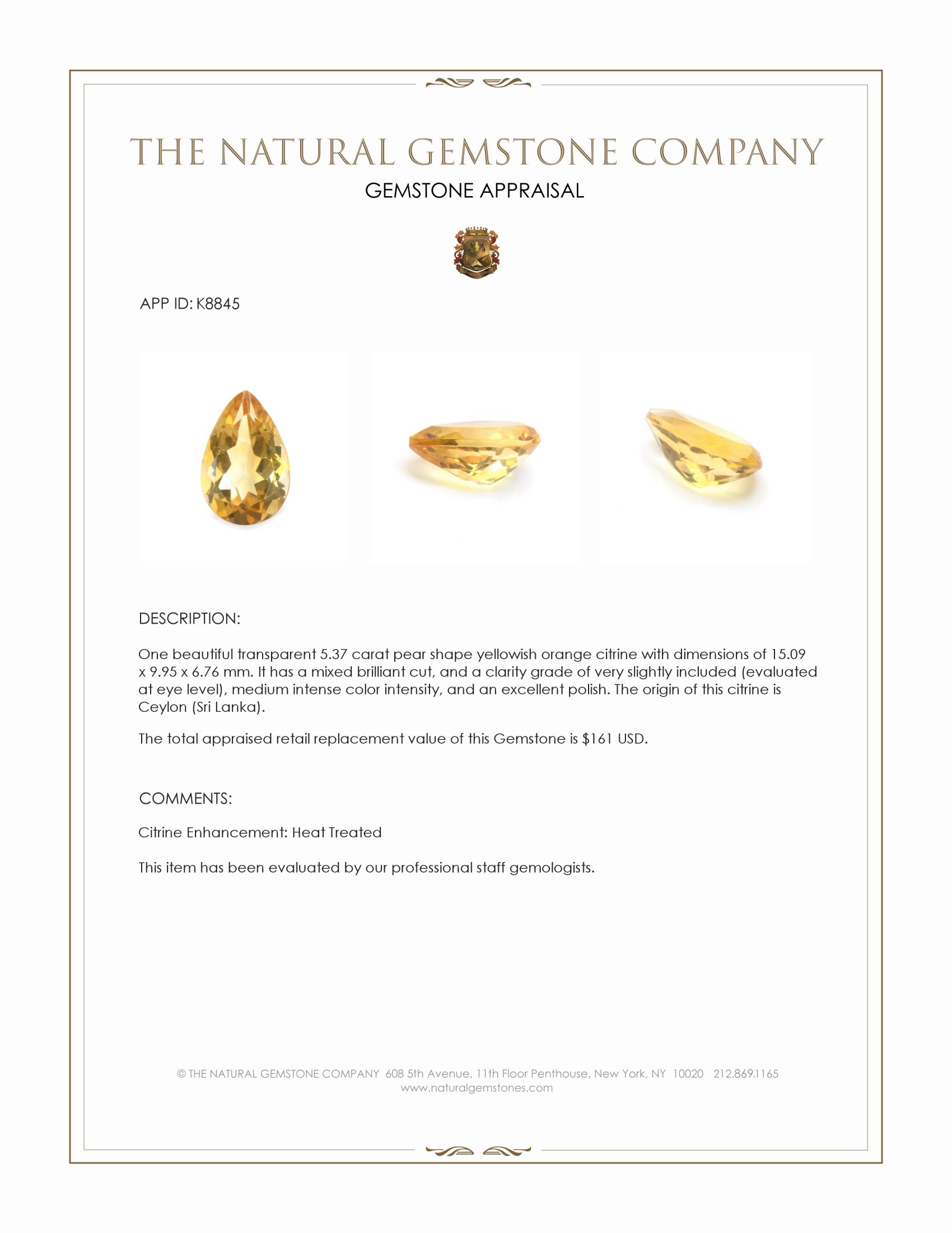 5.37 Ct. Citrine from Ceylon (Sri Lanka)