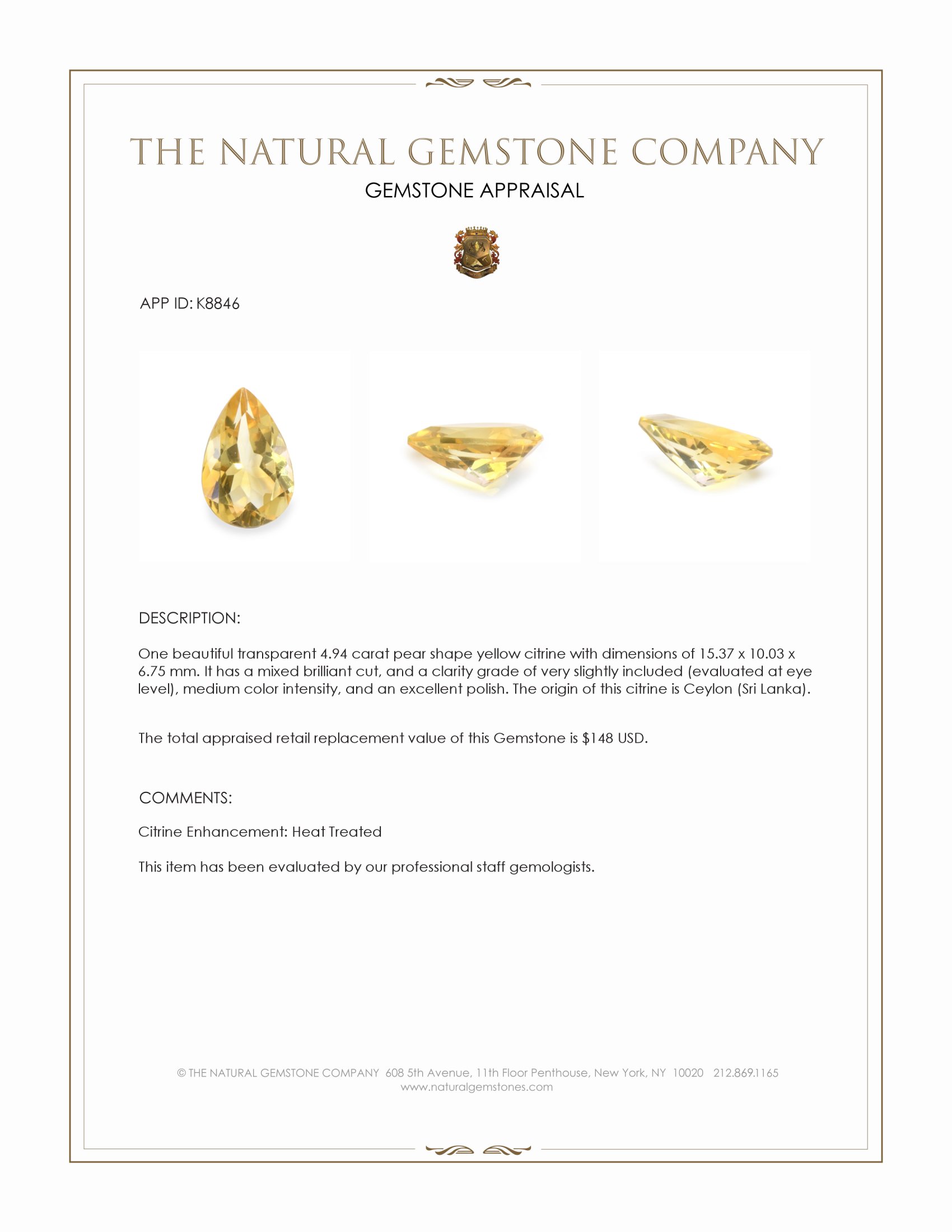 4.94 Ct. Citrine from Ceylon (Sri Lanka)