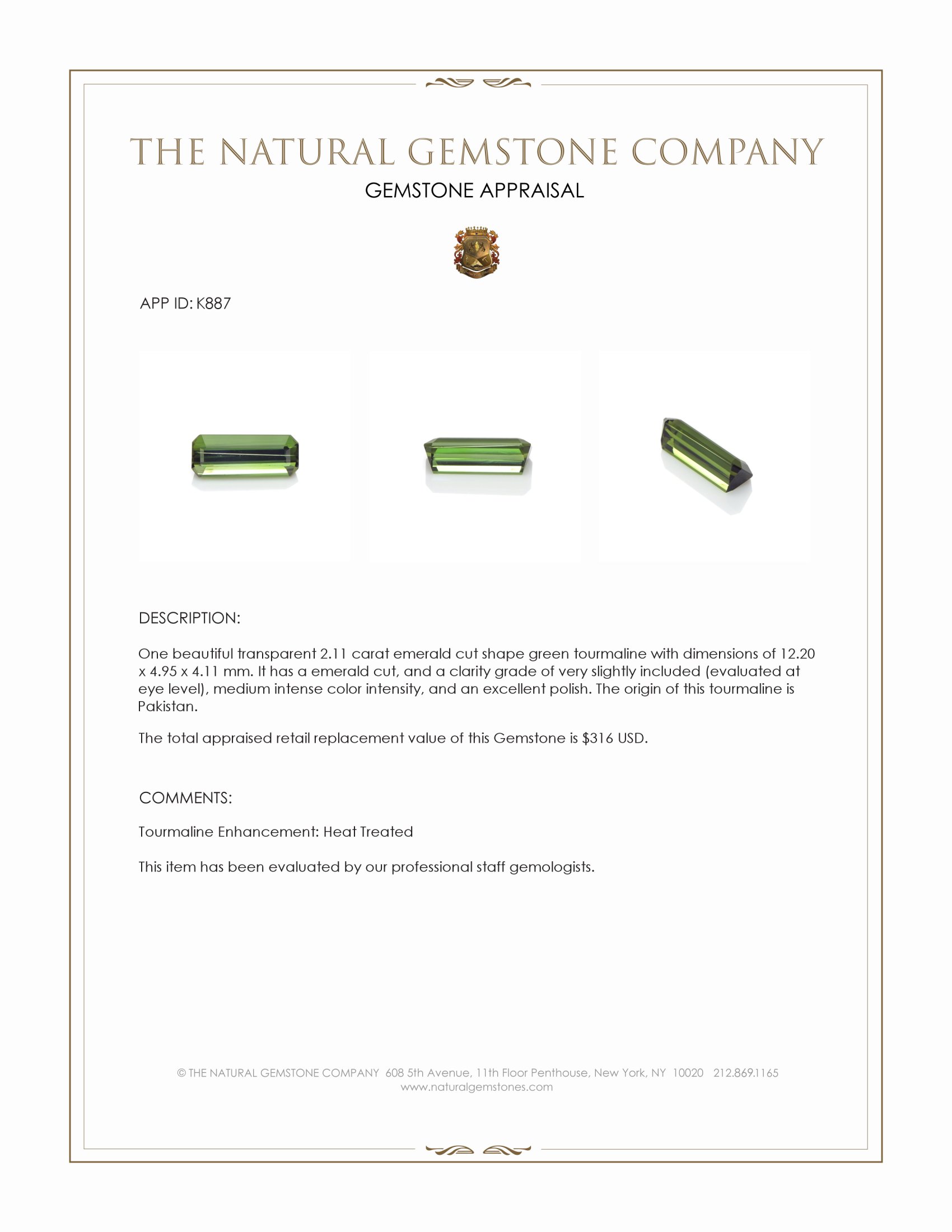 2.11 Ct. Green Tourmaline from Pakistan