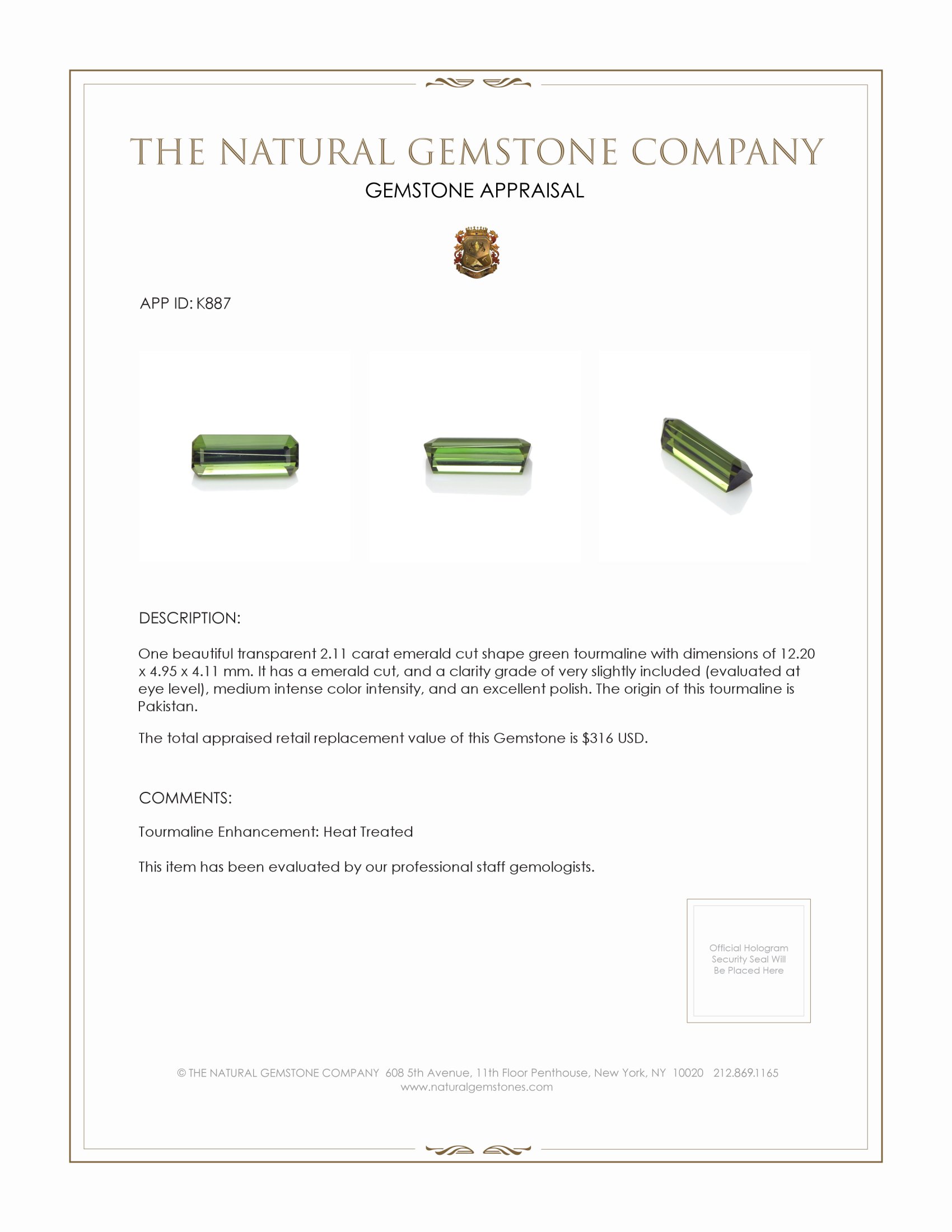 2.11 Ct. Tourmaline from Pakistan