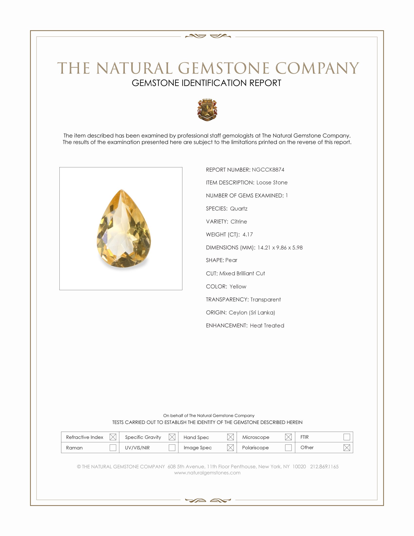 4.17 Ct. Yellow Citrine from Ceylon (Sri Lanka)